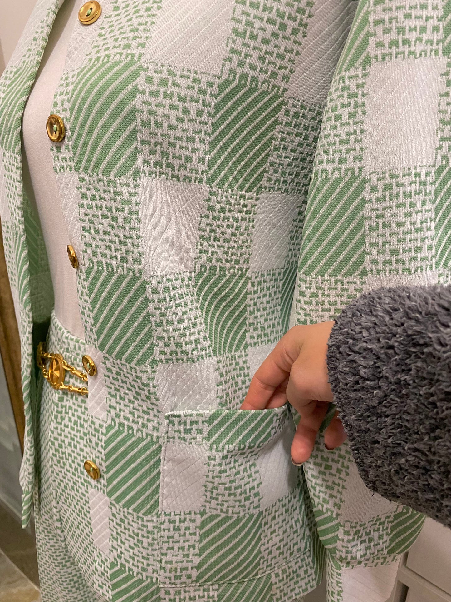 70’s 2-Piece Pistachio Mint Jacket Shirt & High Rise Wide Leg Bottom (S-M)