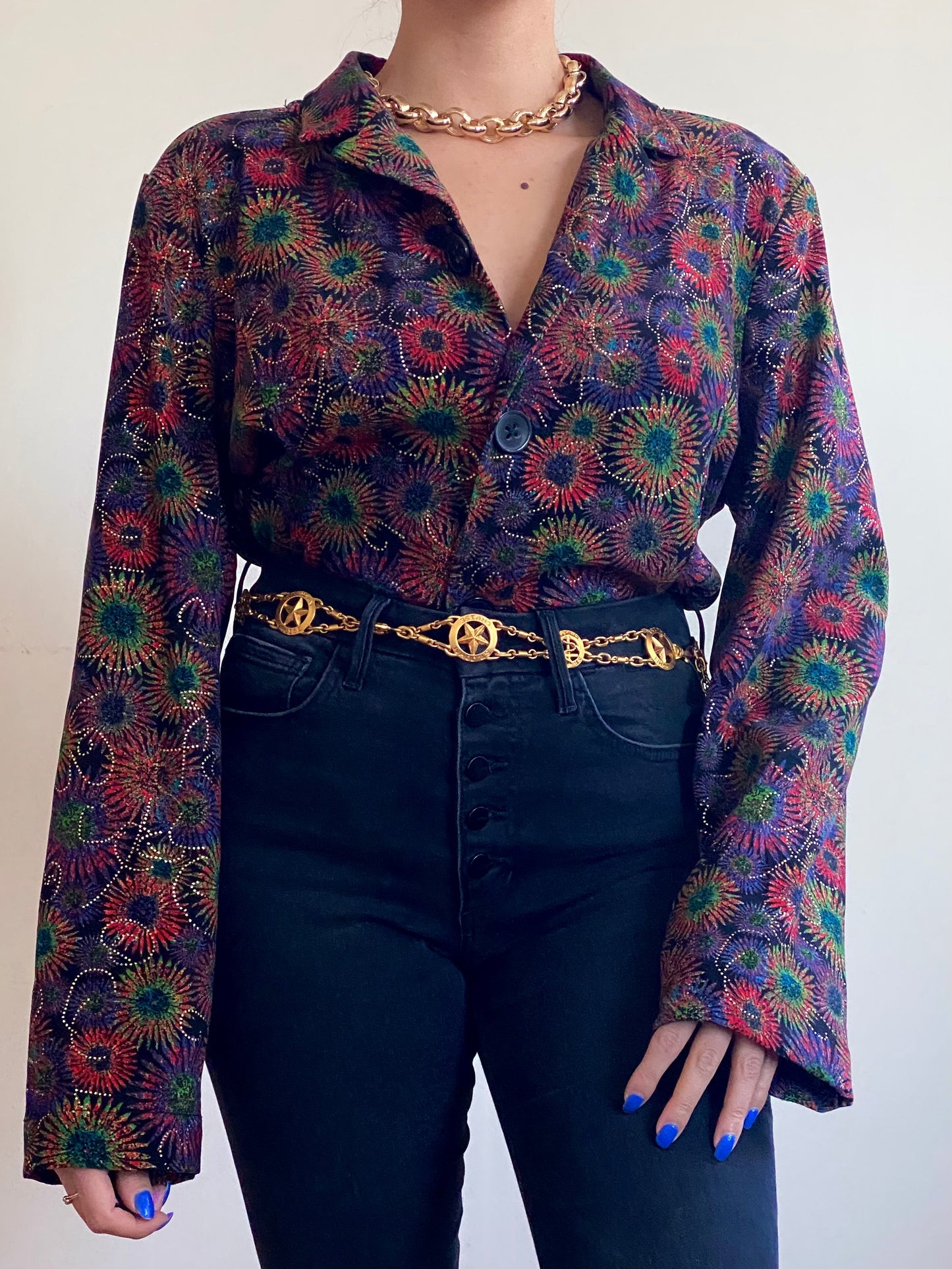 Y2K Sparkly Fireworks Jacket Shirt (XL)
