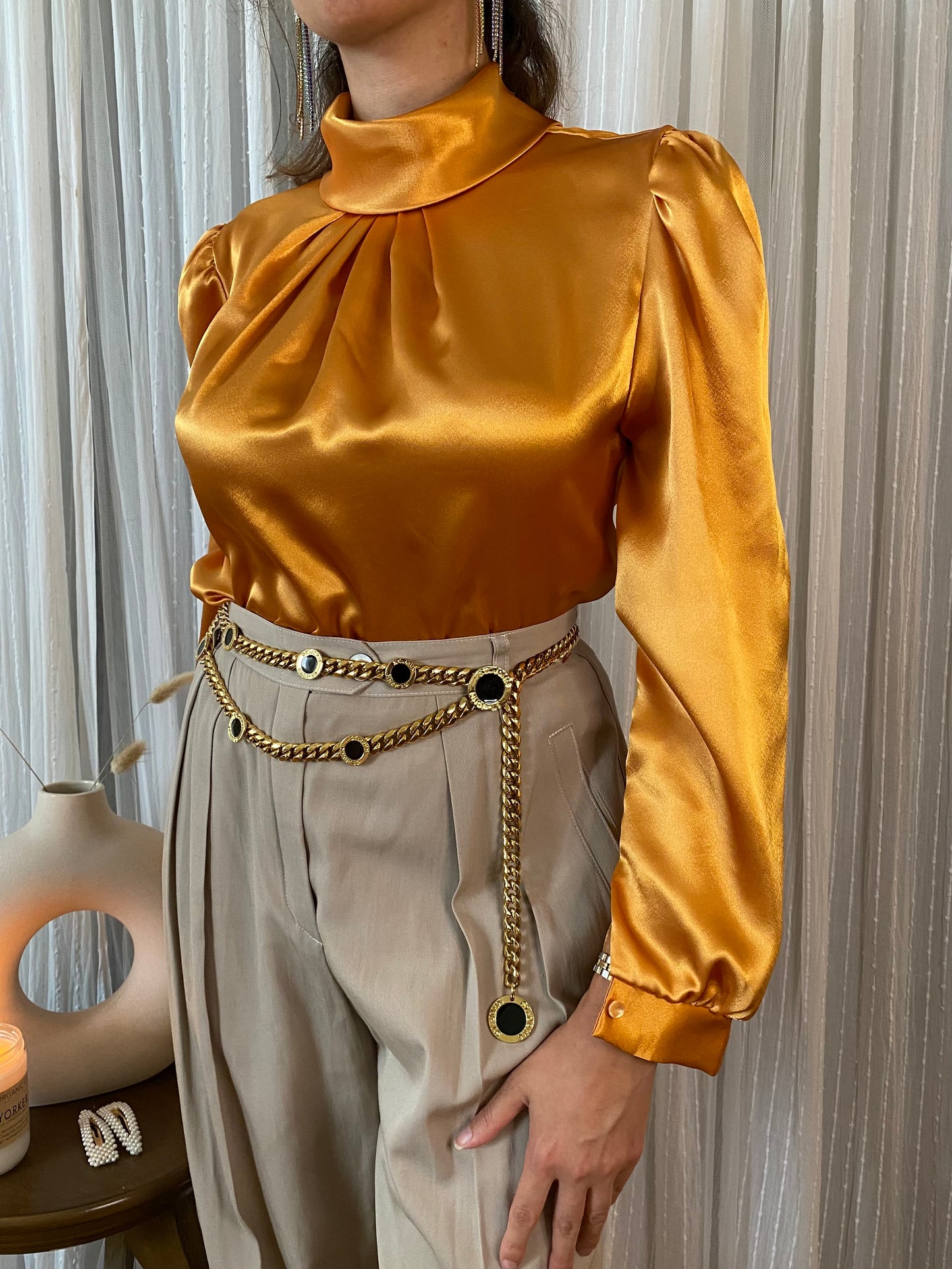 Liquid Satin High Neck Blouse