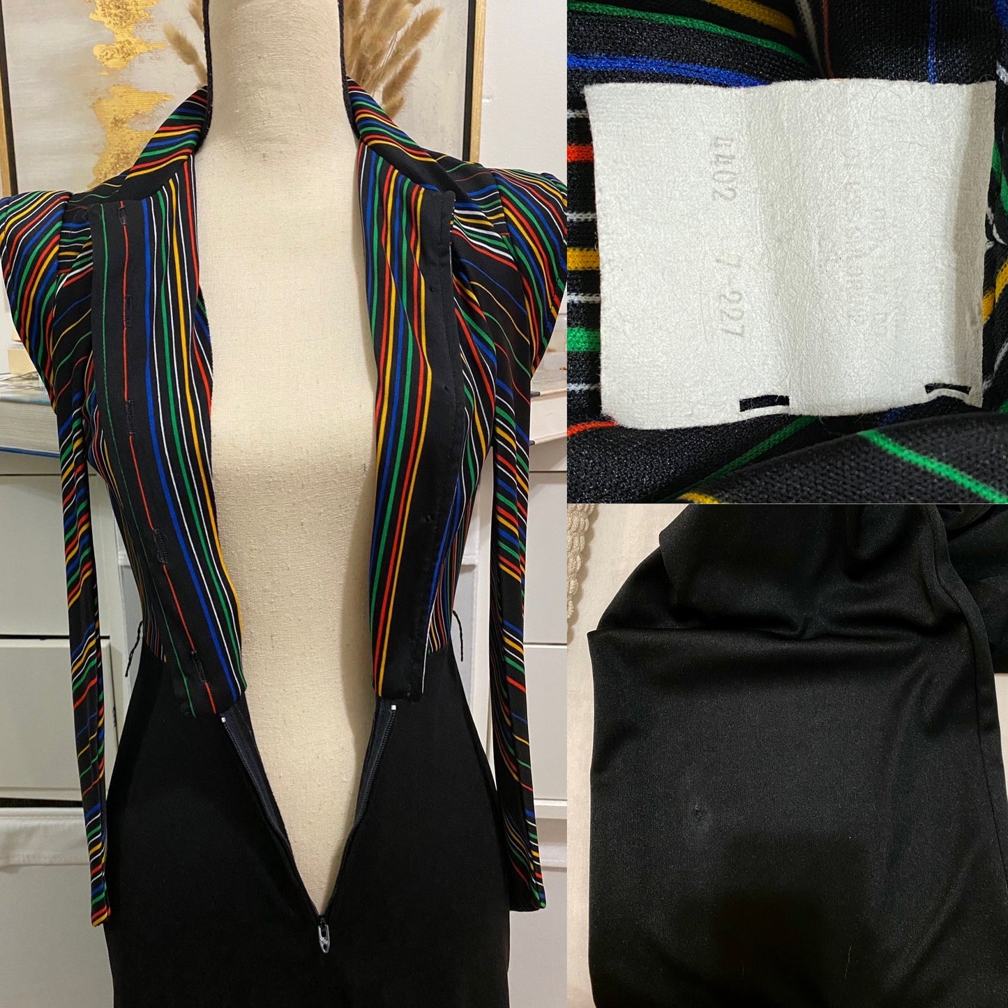 70's Rainbow Bodice, Wide Leg Jumpsuit (S-M, 27"W)