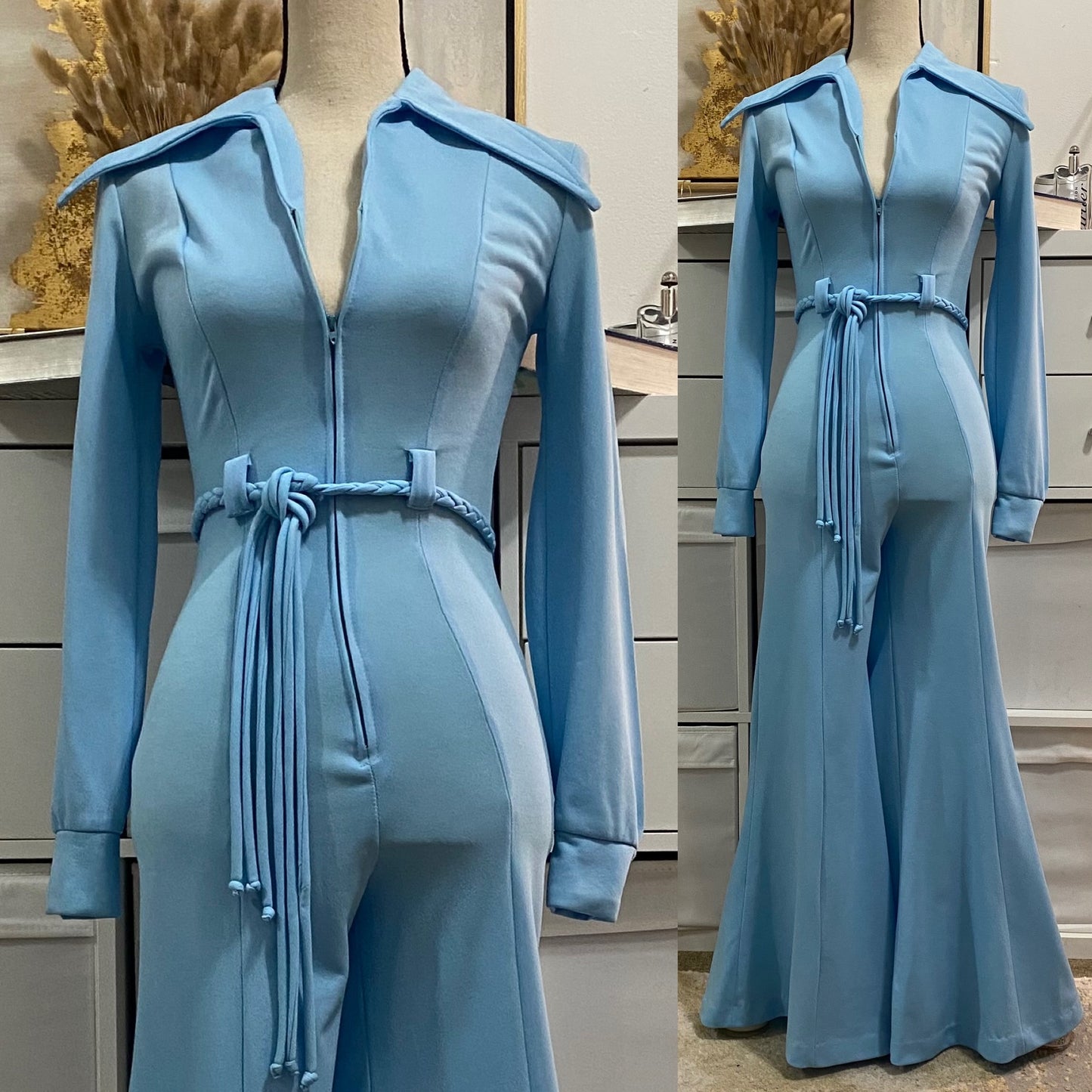 70's Blue Disco Sexy Bell Bottom Jumpsuit (XS-S)