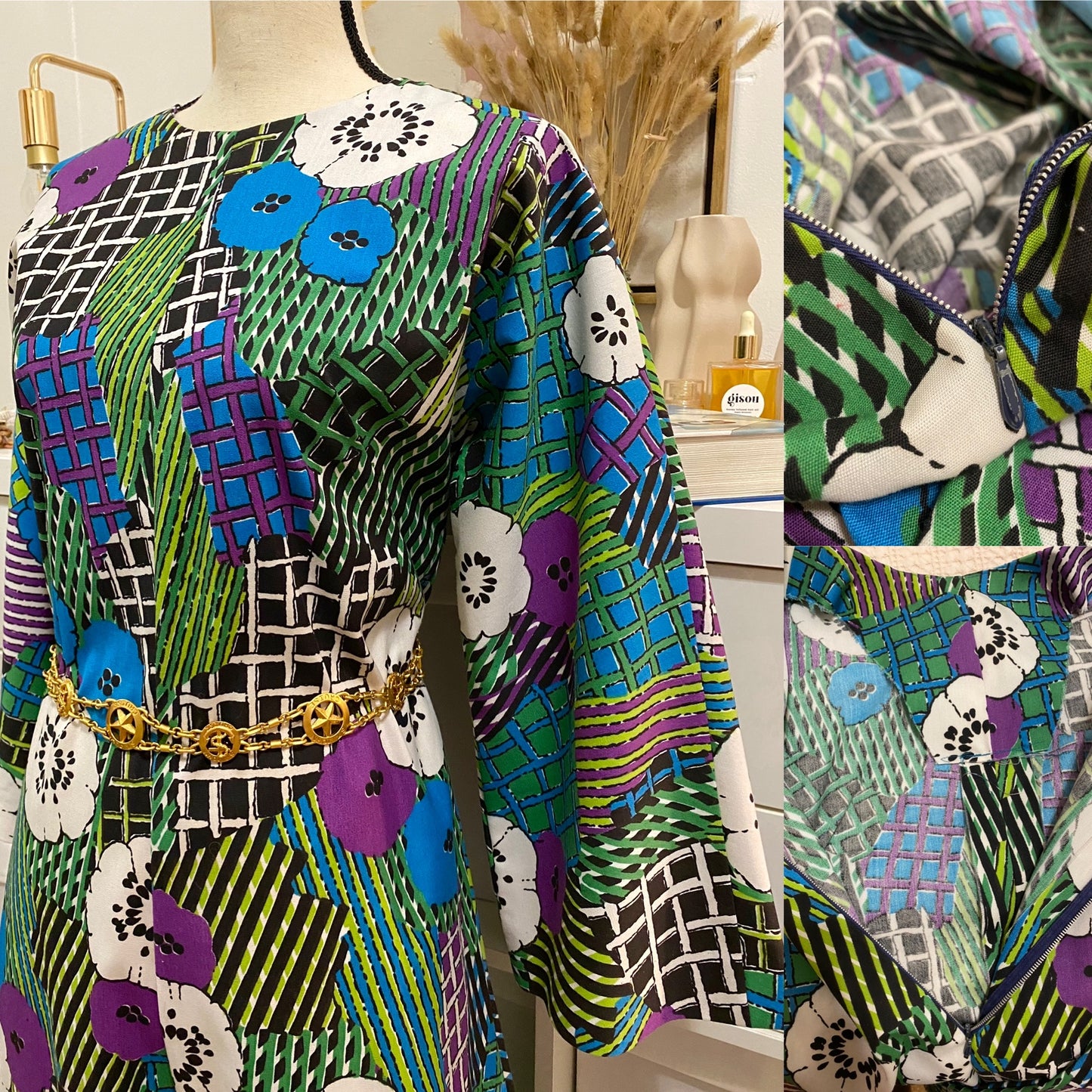 60s 70s Abstract OP ART Palazzo Cotton Jumpsuit (L)