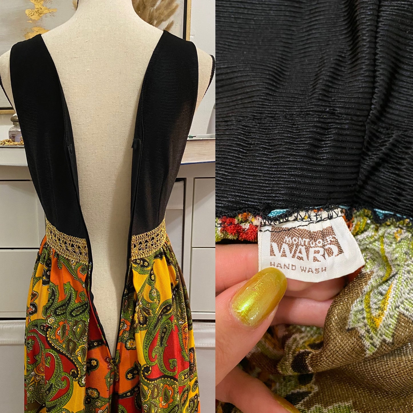 60’s Psychedelic Paisley Palazzo Jumpsuit (S)