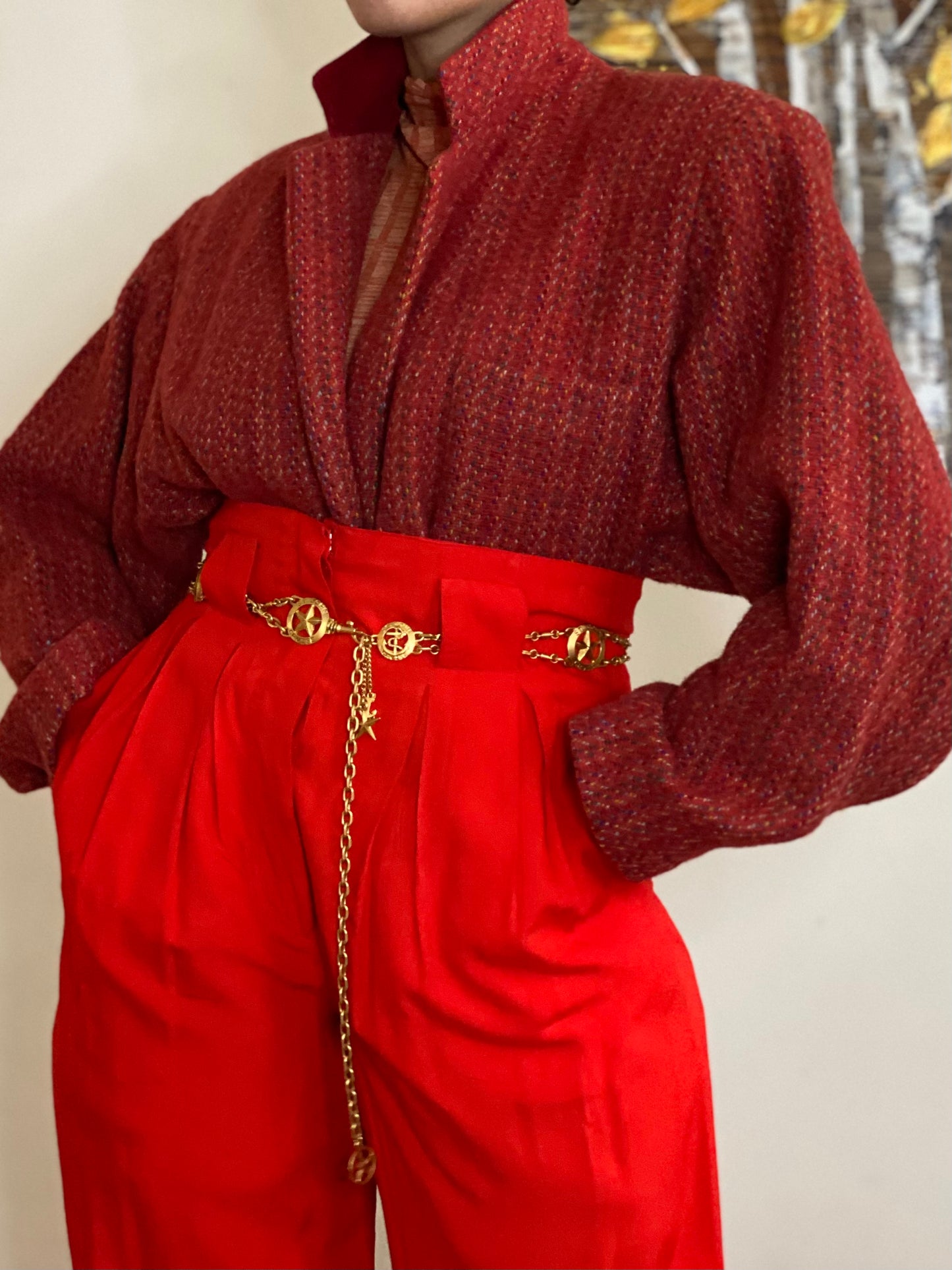 90's Velvet Neck Oversized Jacket (S)