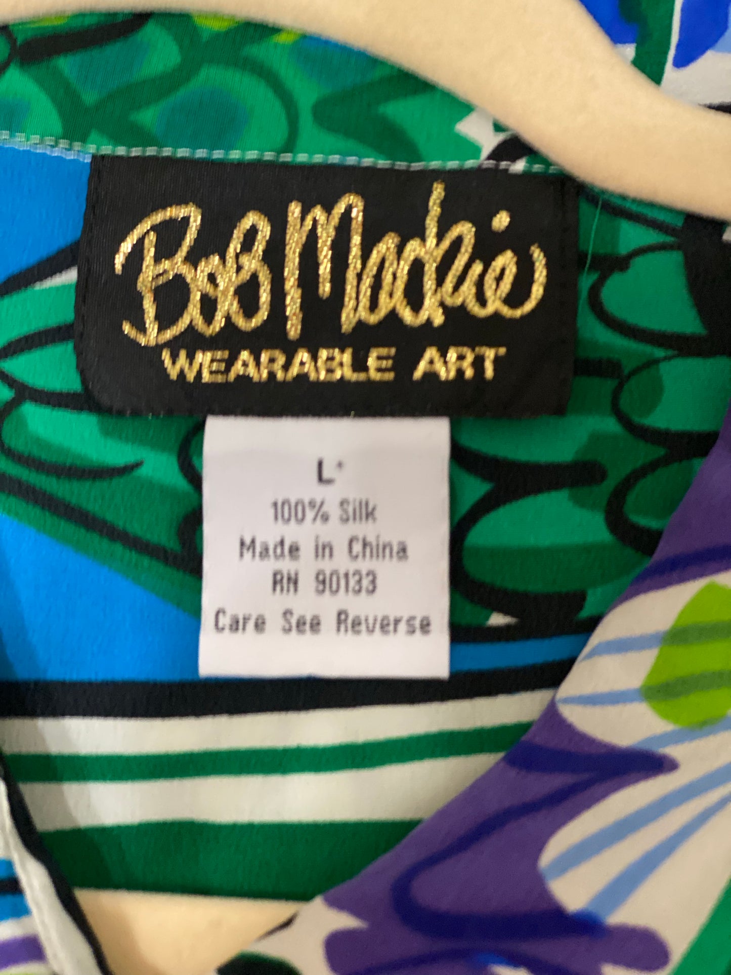 90's Colorful Abstract Short Sleeve Button Up Blouse (L)