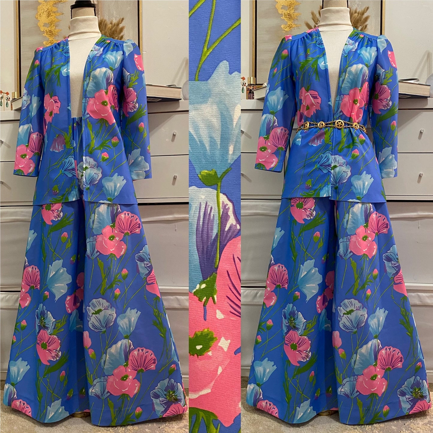70's Floral 2pc Palazzo Pantsuit (XS-M)