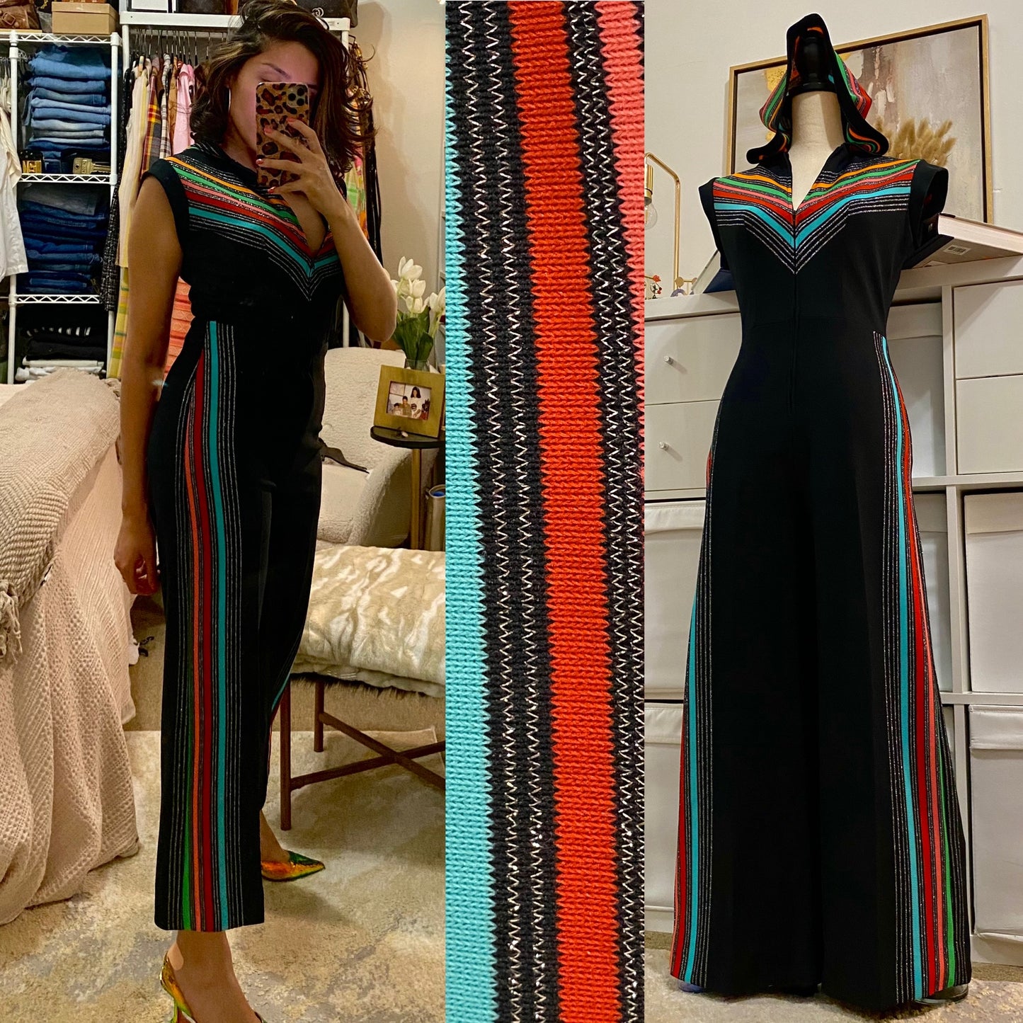 70’s Hooded Rainbow Wide Leg Jumpsuit (S-M)
