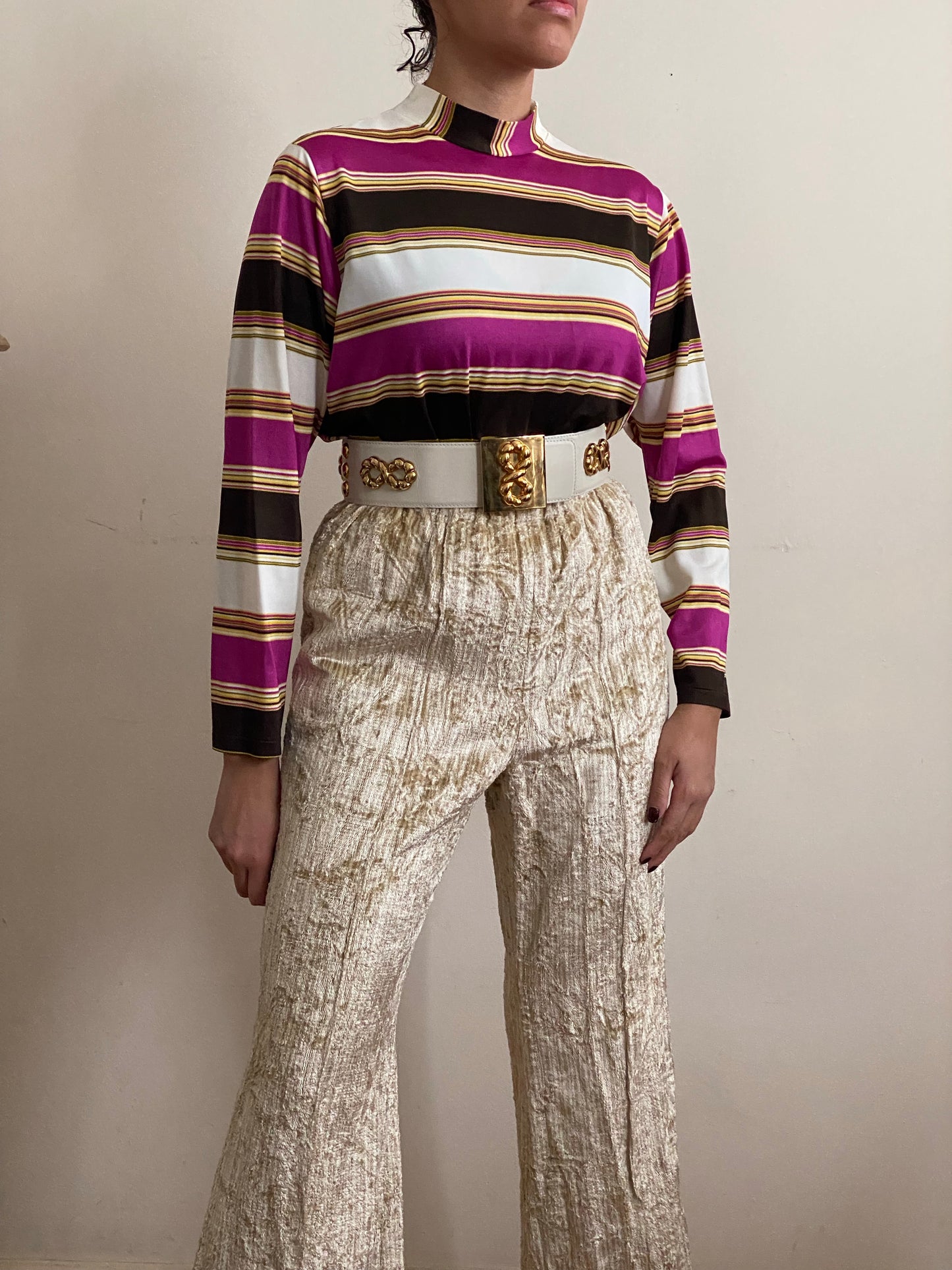 70's Striped Turtleneck Long Sleeve Top (M)