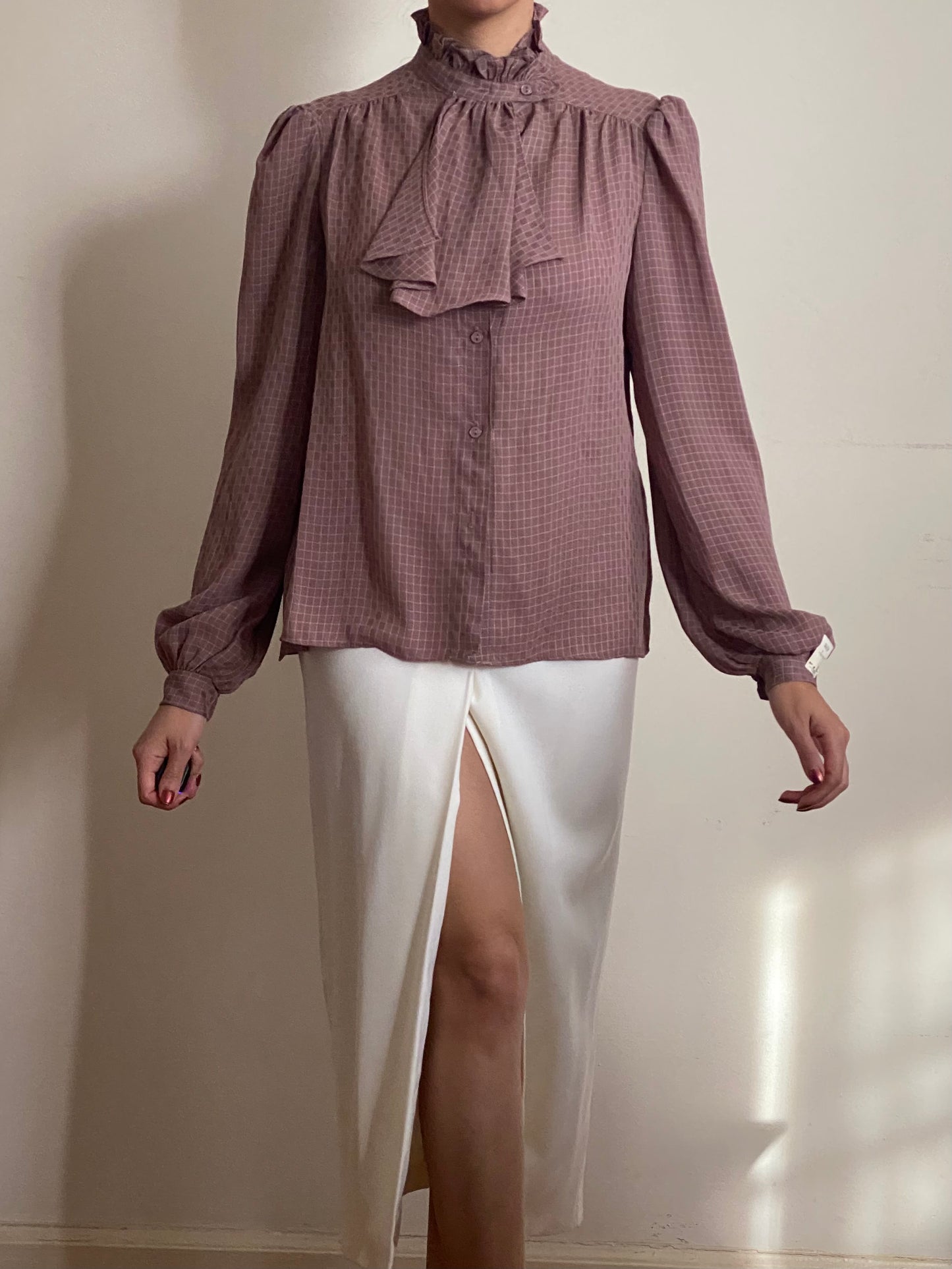 80's NWT Ascot/Jabot Bow Long Sleeve Blouse (L)