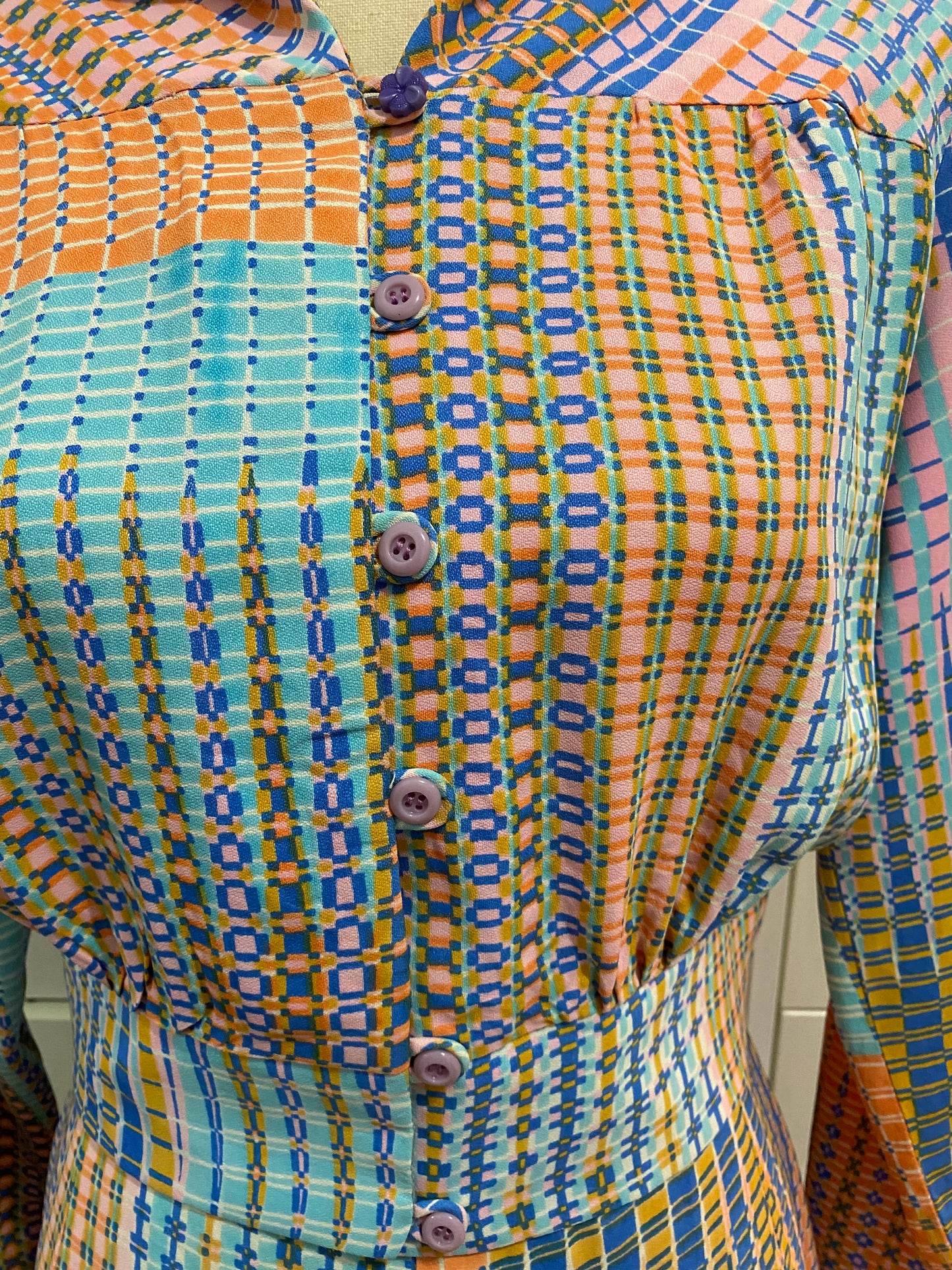 70's 2-Piece Set - Pastel Abstract - Bomber Jacket/Shirt & High Rise Palazzo Bottoms (M)