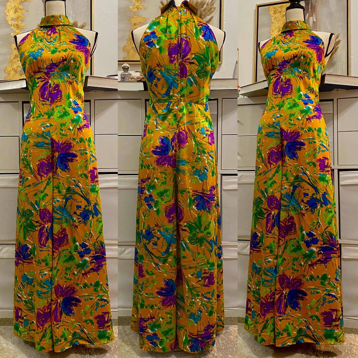 70s abstract floral jumpsuit