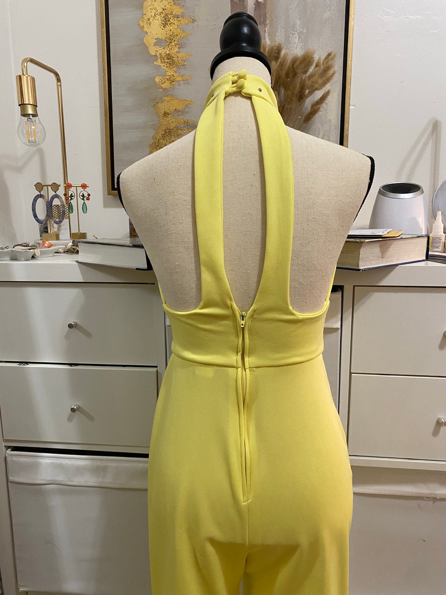 70’s Yellow Studded Bell Bottom Catsuit/Jumpsuit (M)