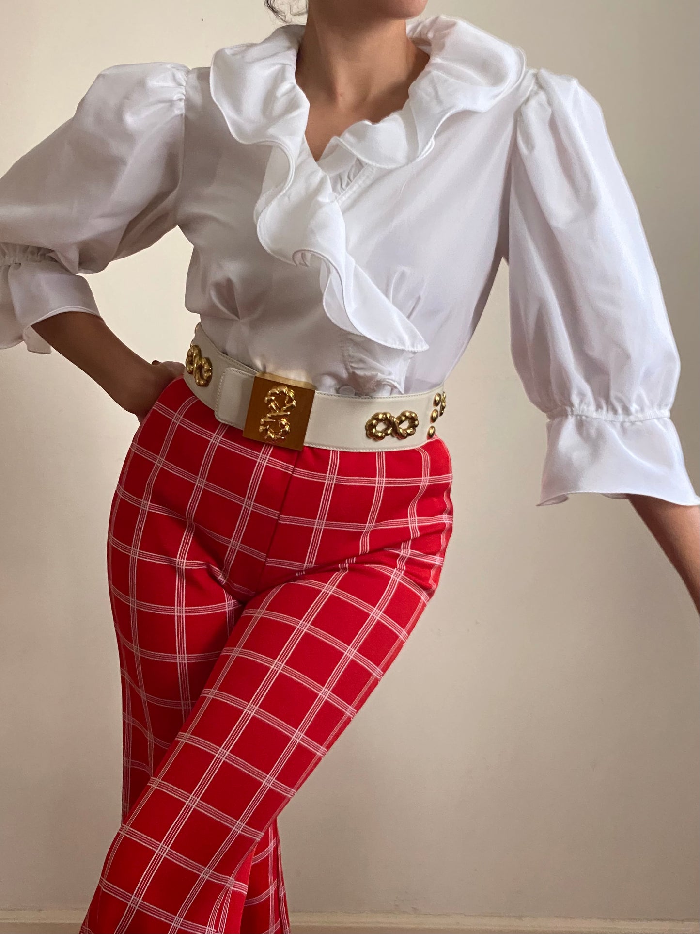 80's Ruffle Collar Balloon Sleeves Blouse (8)
