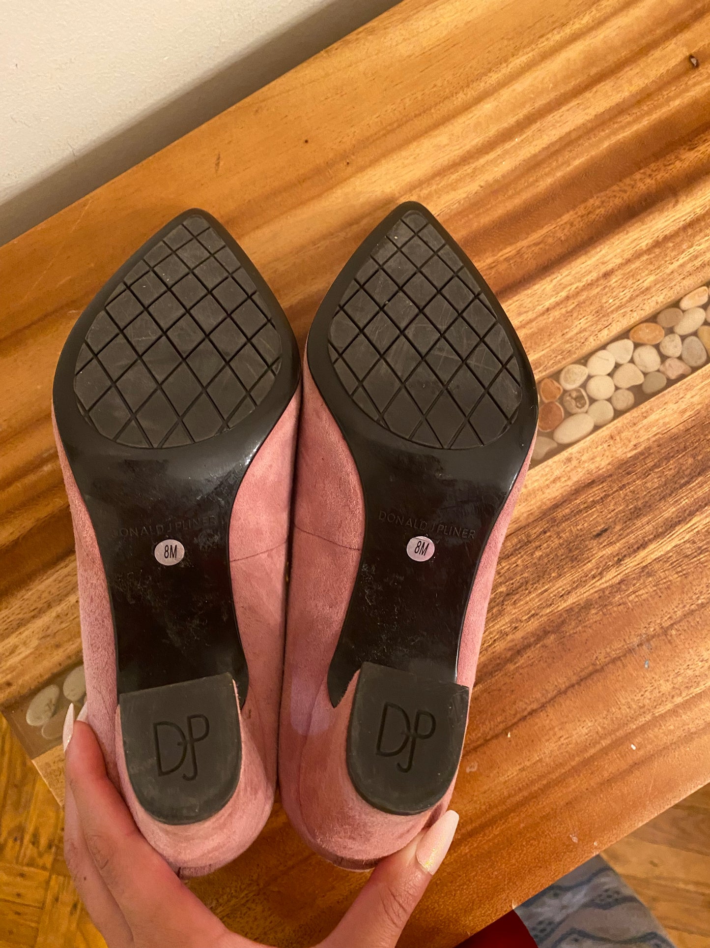 Pink Suede Block Pumps