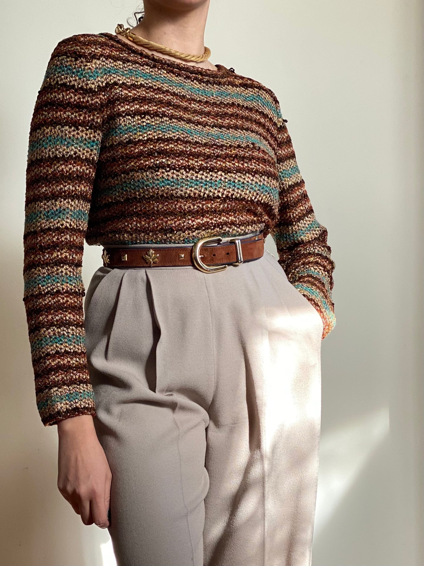 80's Metallic Striped Long Sleeve Knit (P)