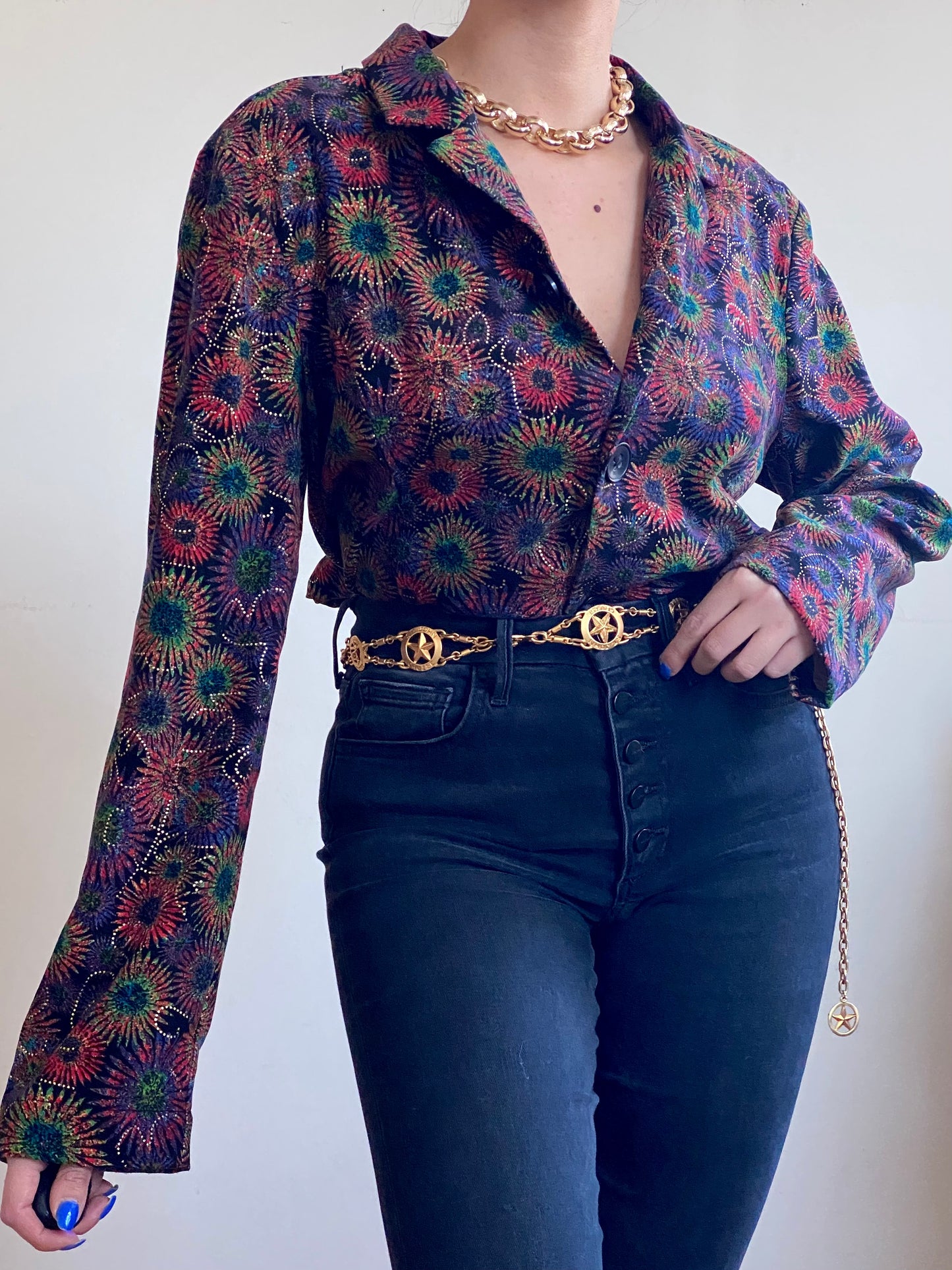 Y2K Sparkly Fireworks Jacket Shirt (XL)