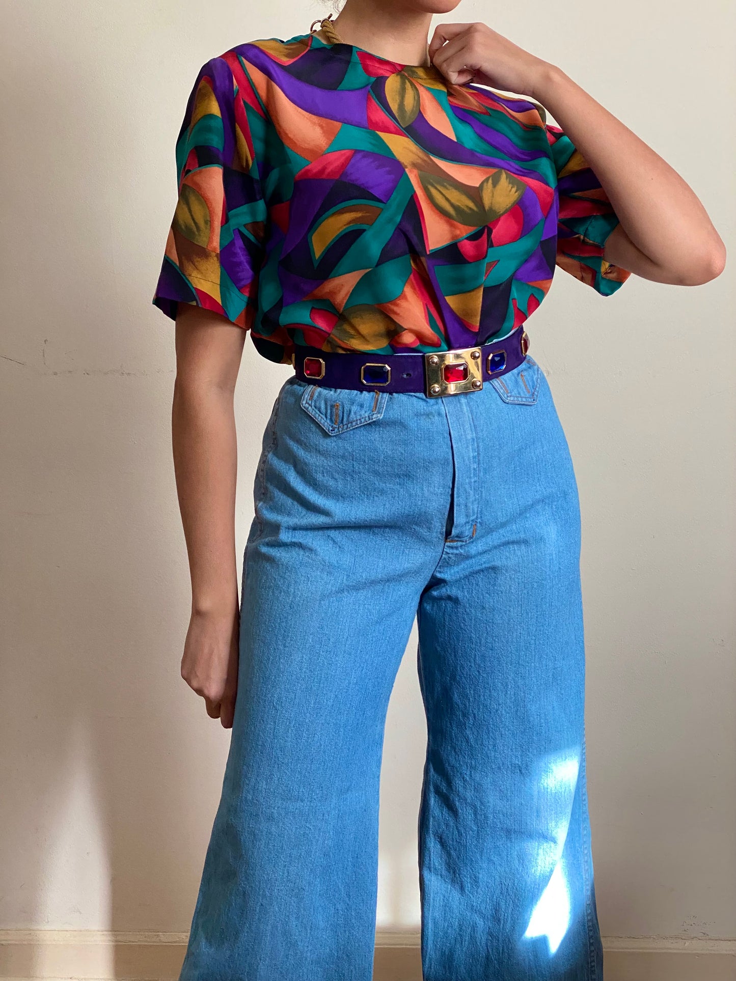 90's Colorful Abstract Short Sleeve Top (S)