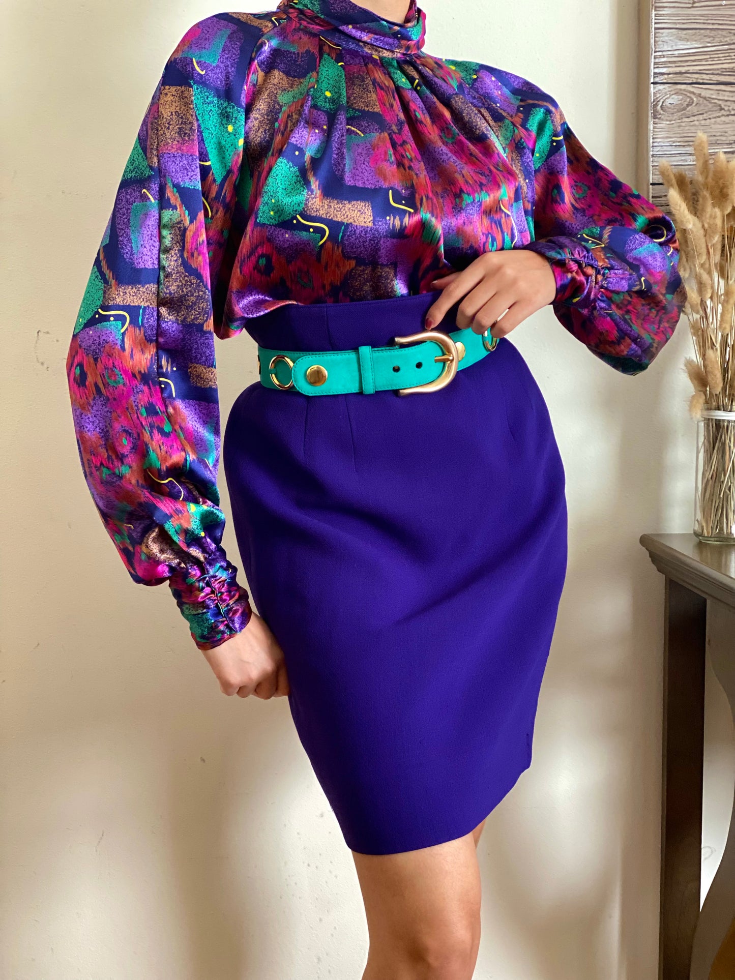 Abstract mock neck long Sleeve Blouse  (10)