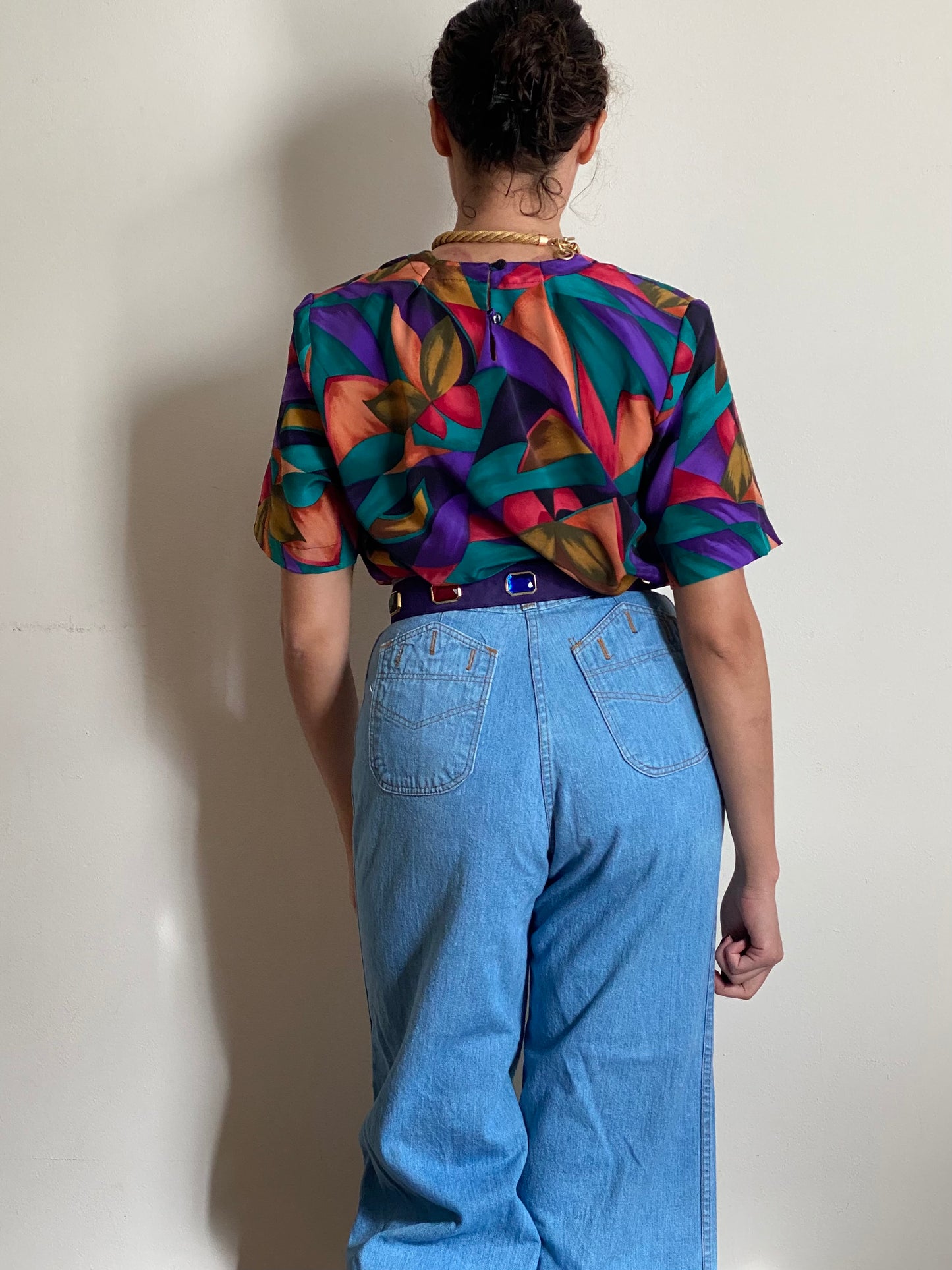 90's Colorful Abstract Short Sleeve Top (S)