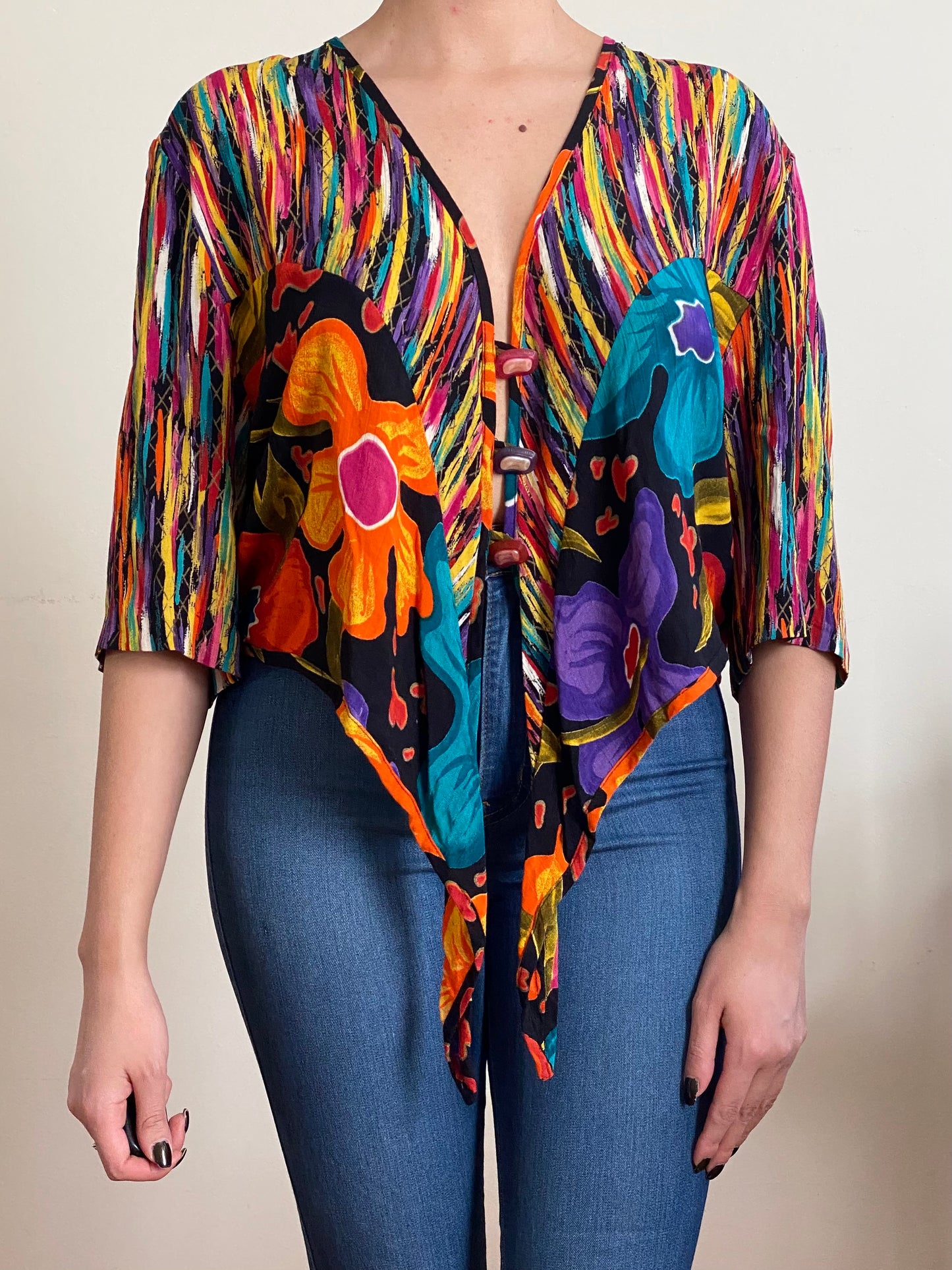 90's Multicolor Cropped Tie Knot Top (S-M)