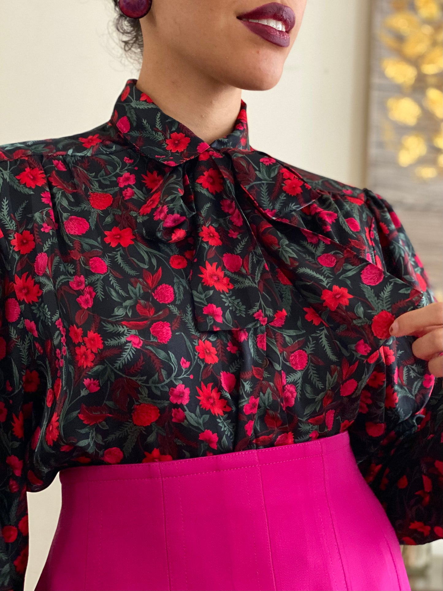 Floral Pussy Bow Long Sleeve Blouse (8)