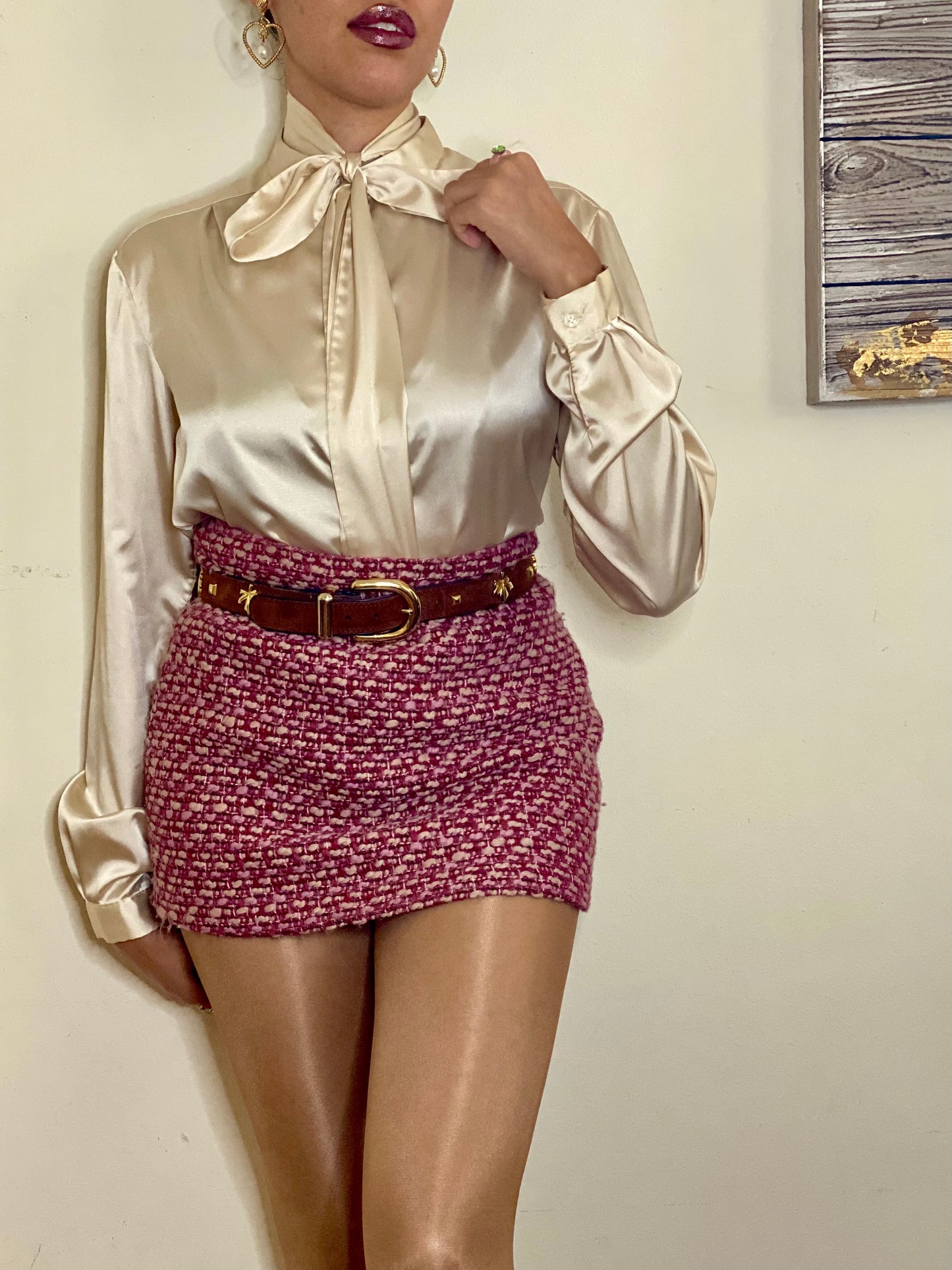 High Top with detachable pussy bow long Sleeve blouse