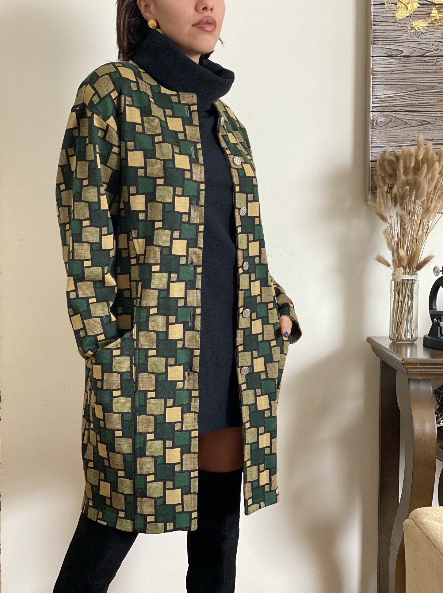 Multicolor Block Button Down Light Coat (S)
