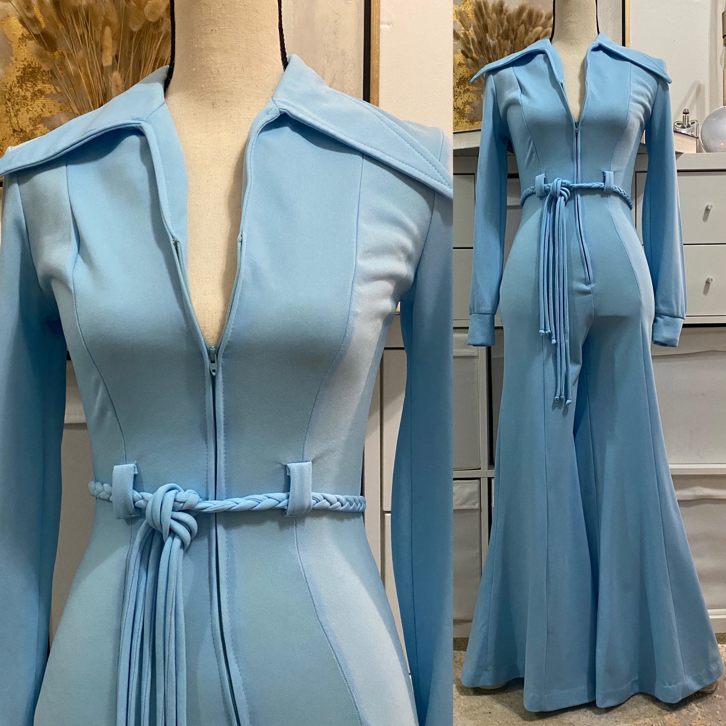 70's Blue Disco Sexy Bell Bottom Jumpsuit (XS-S)