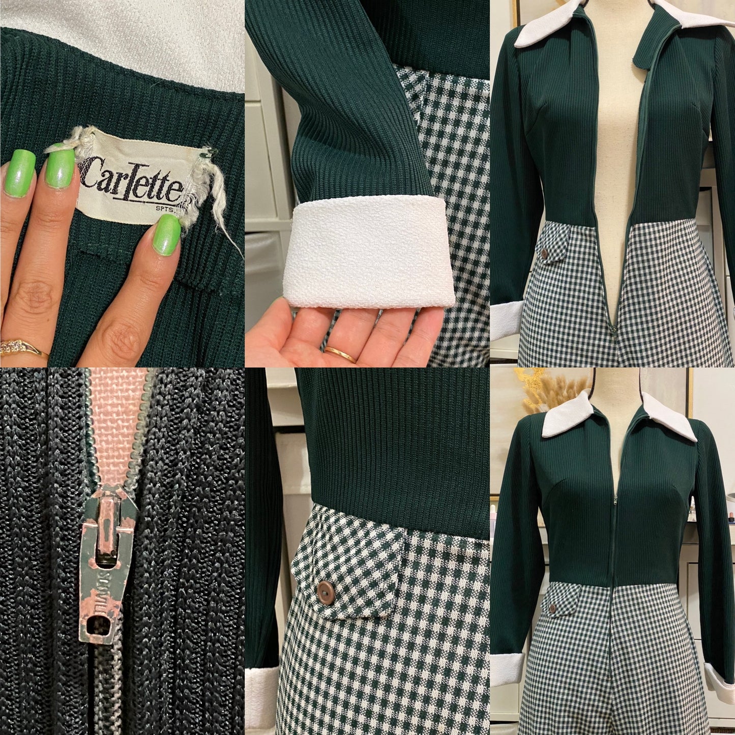 70s Houndstooth Wide Leg Jumpsuit (S, 26"W)