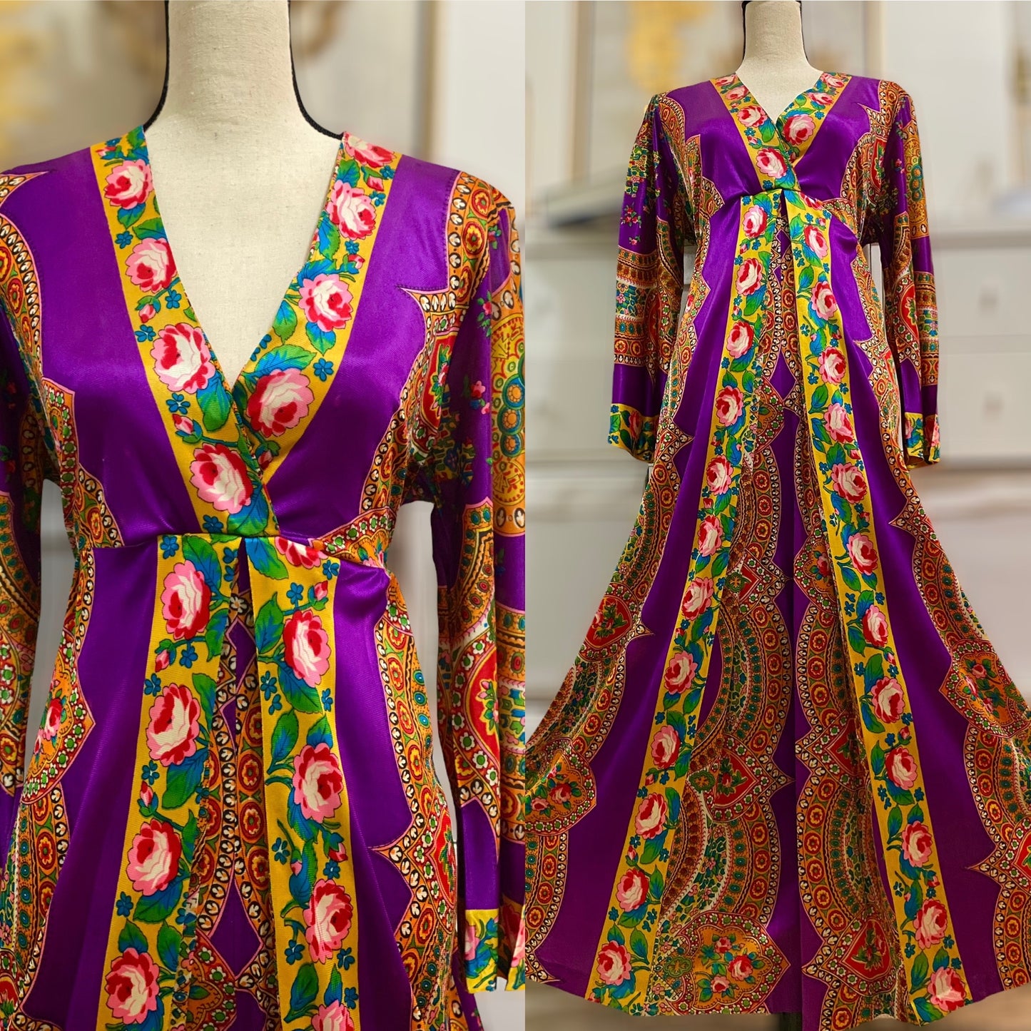 60s-70s Purple Psychedelic Palazzo Jumpsuit - (S-L)