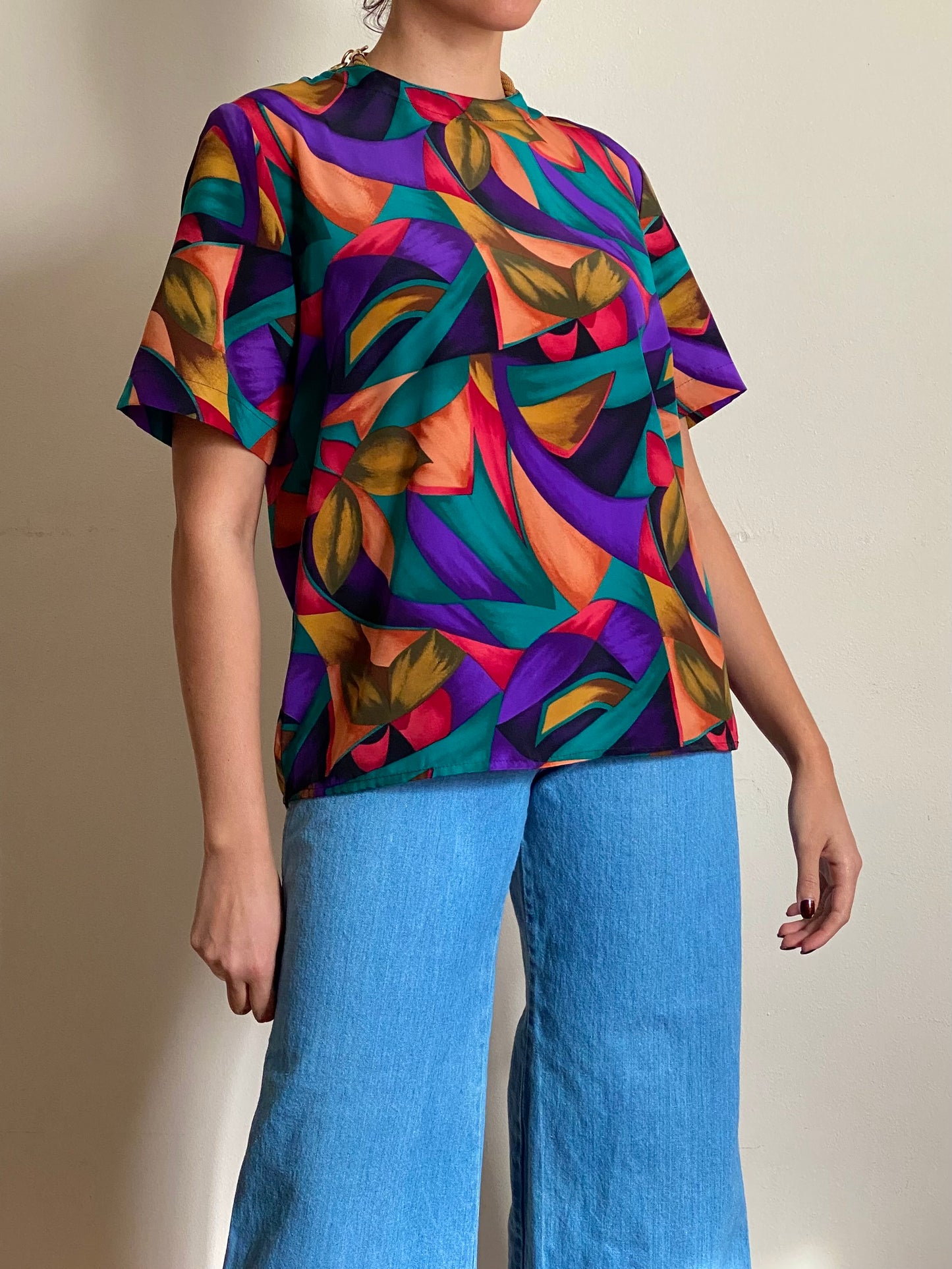 90's Colorful Abstract Short Sleeve Top (S)