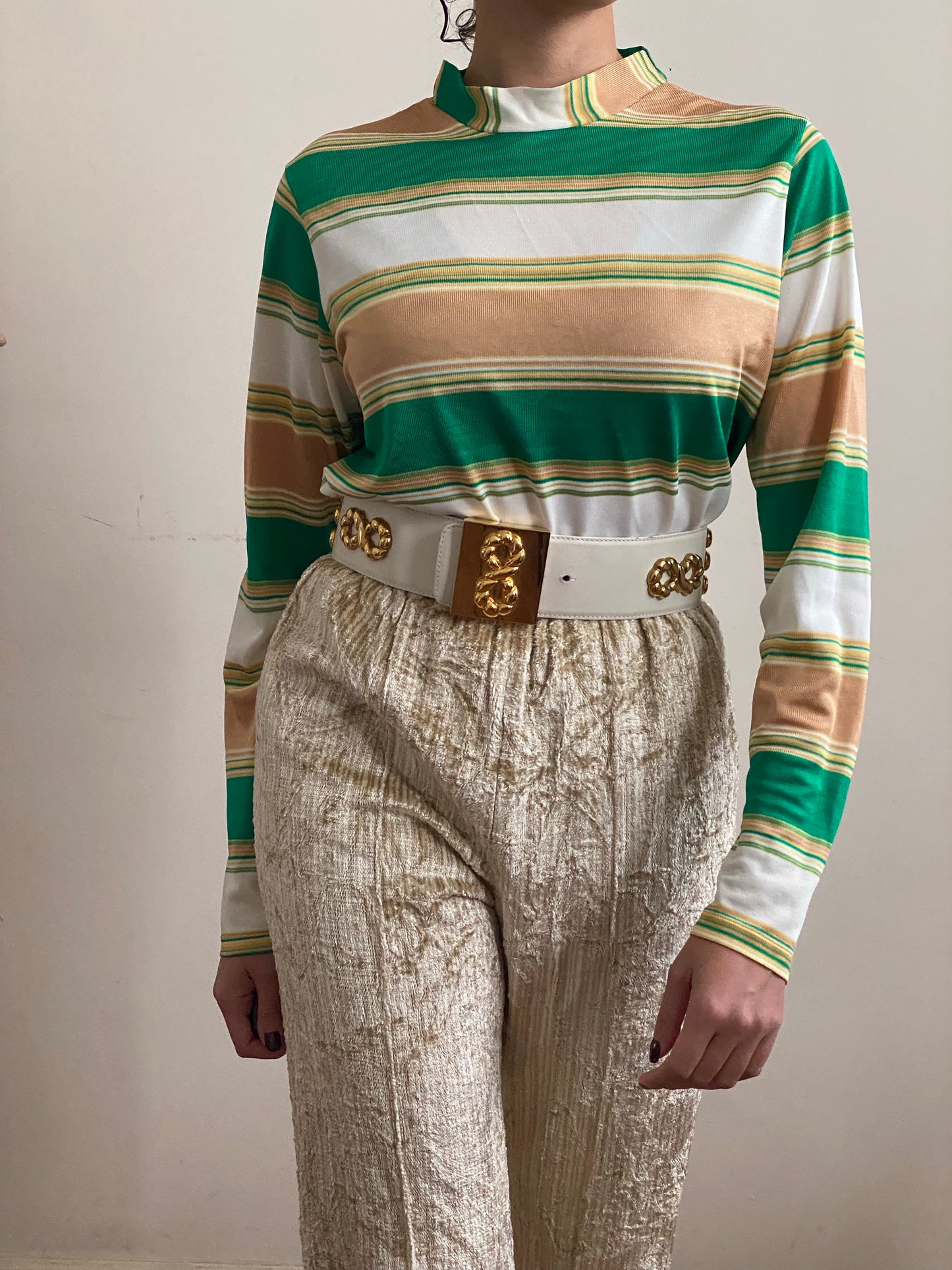 70's Striped Turtleneck Long Sleeve Top (M)