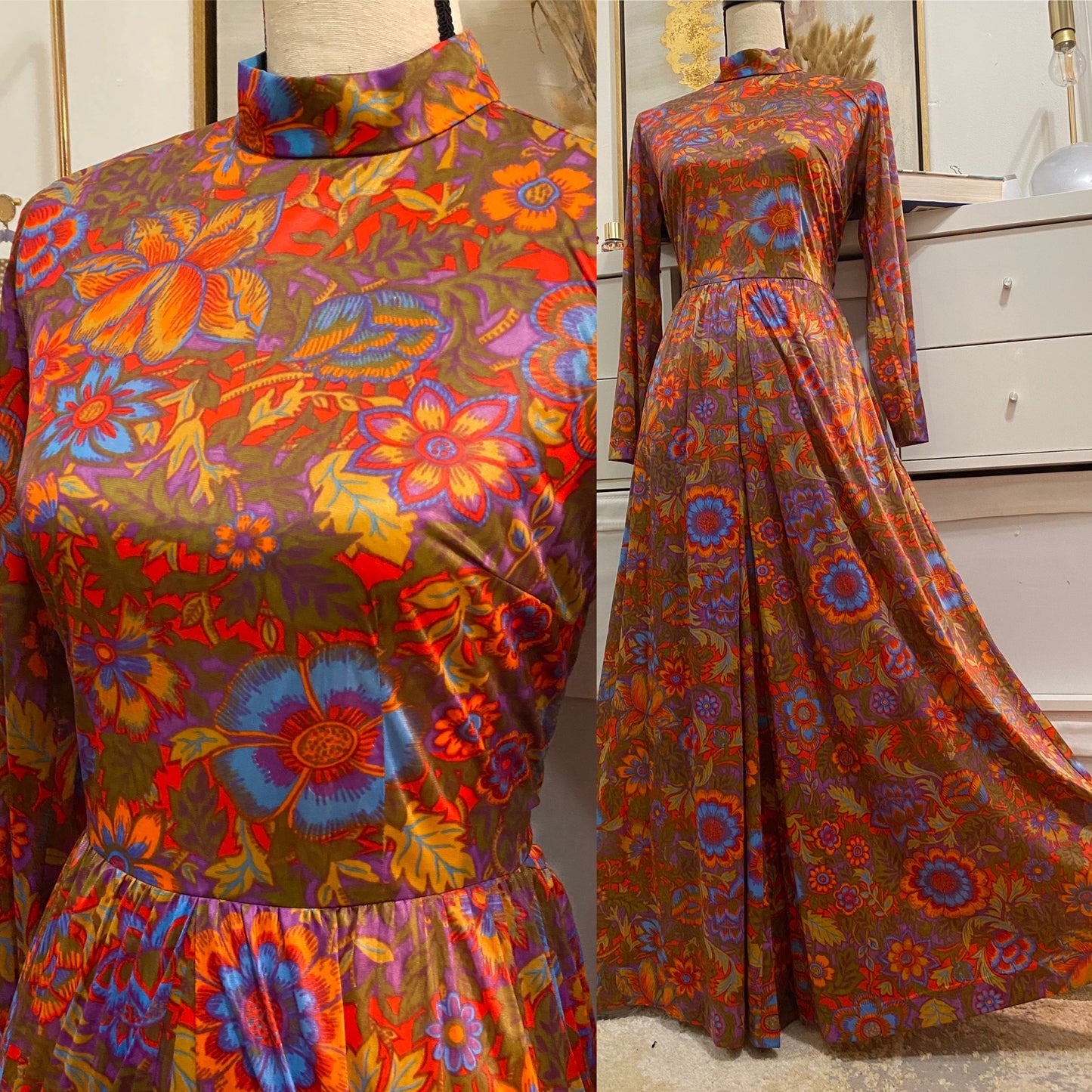 60s Floral Palazzo Jumpsuit (XS-S)