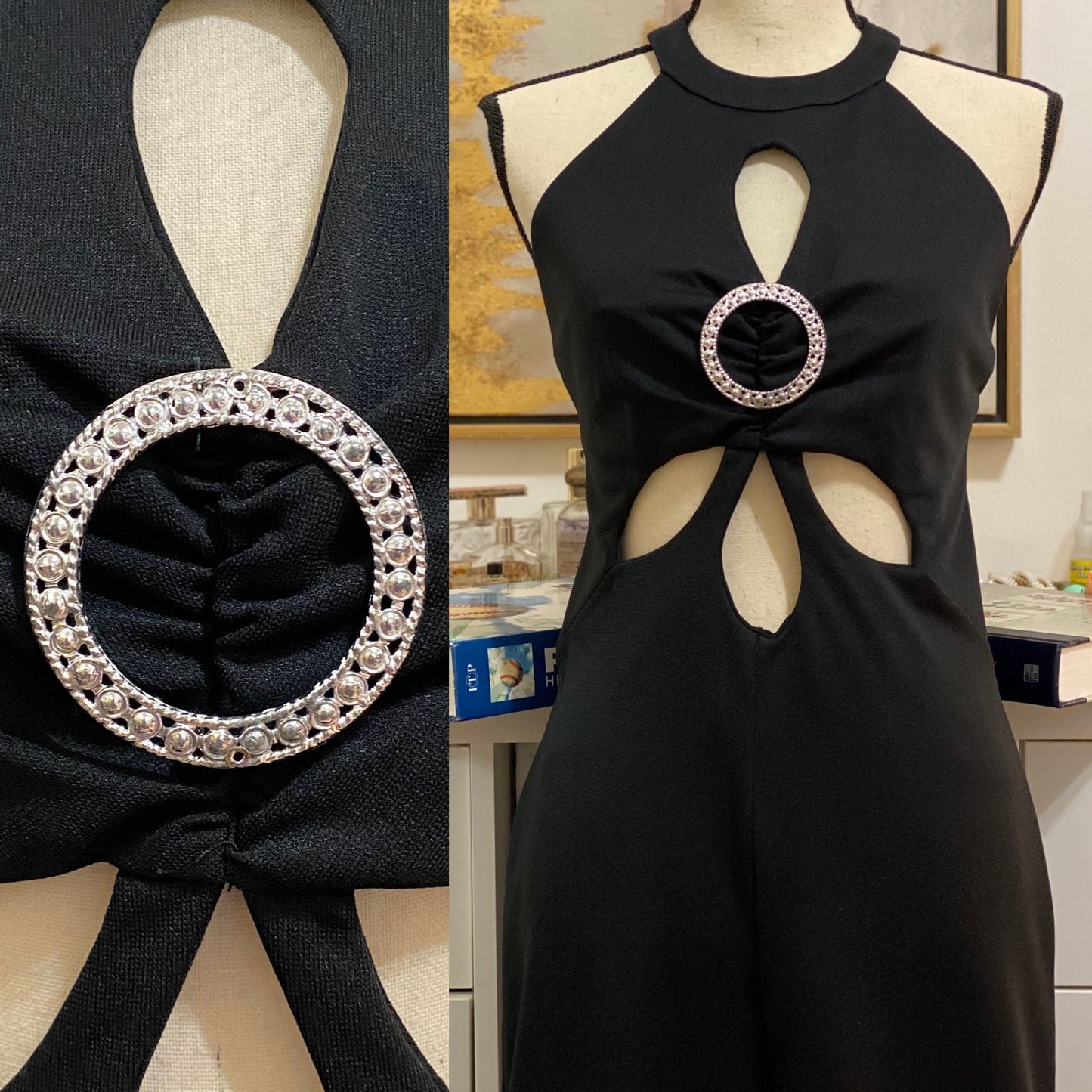 70's Cutout Halterneck Major Bell Bottom Jumpsuit (S-M)