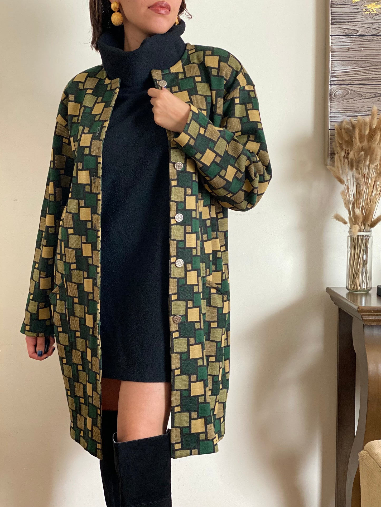 Multicolor Block Button Down Light Coat (S)