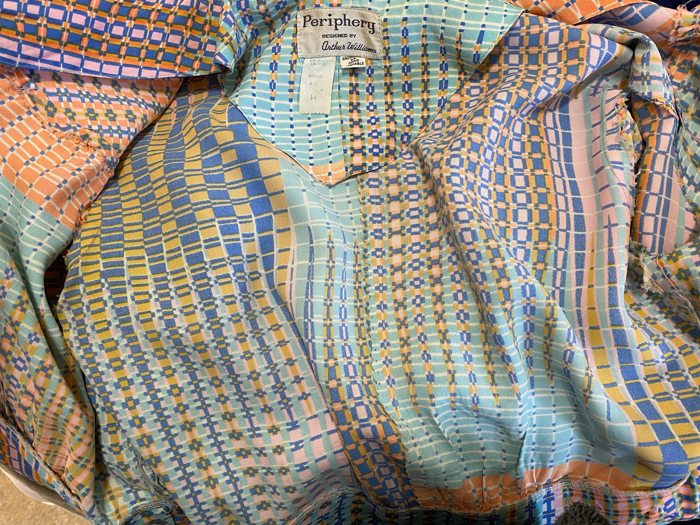 70's 2-Piece Set - Pastel Abstract - Bomber Jacket/Shirt & High Rise Palazzo Bottoms (M)