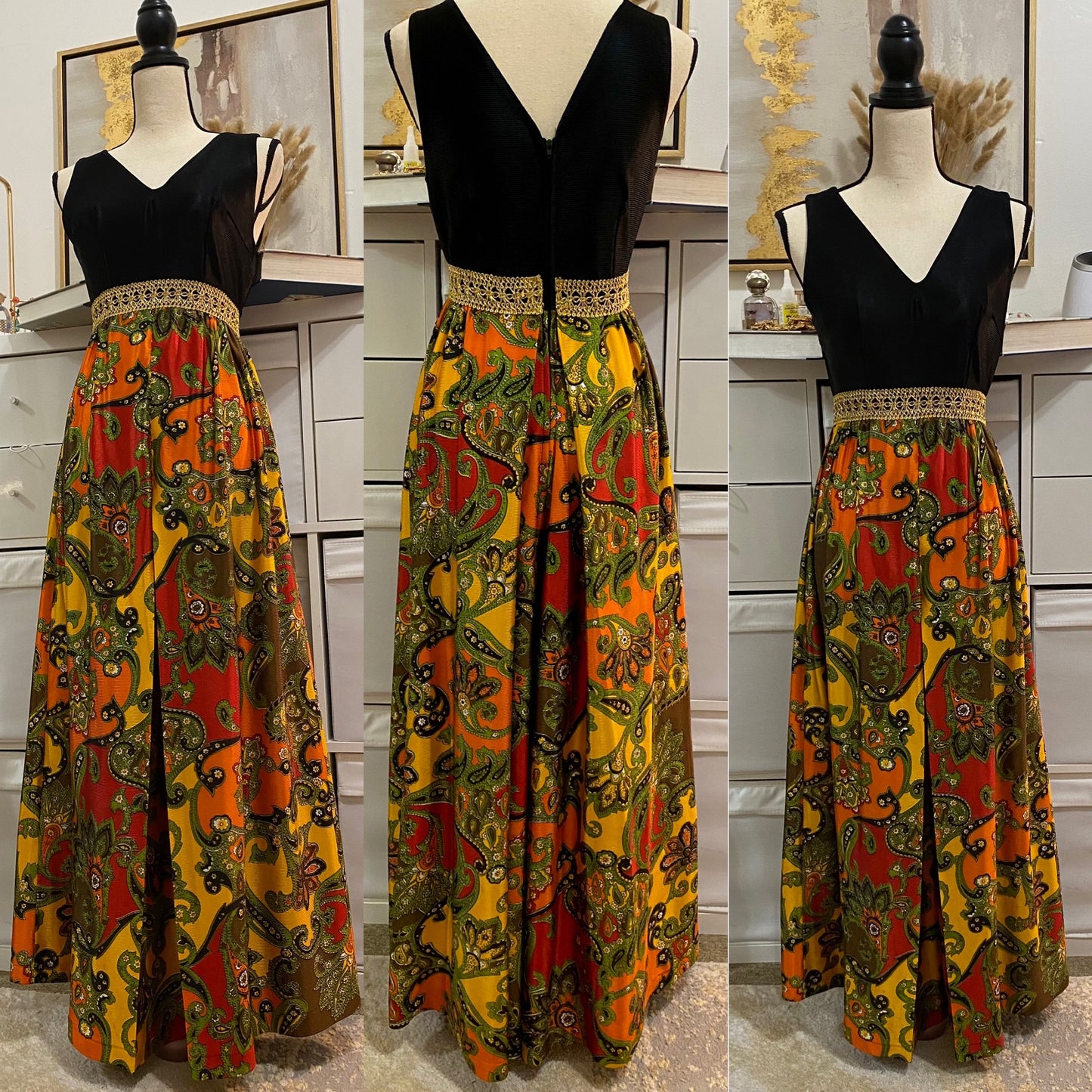 60’s Psychedelic Paisley Palazzo Jumpsuit (S)