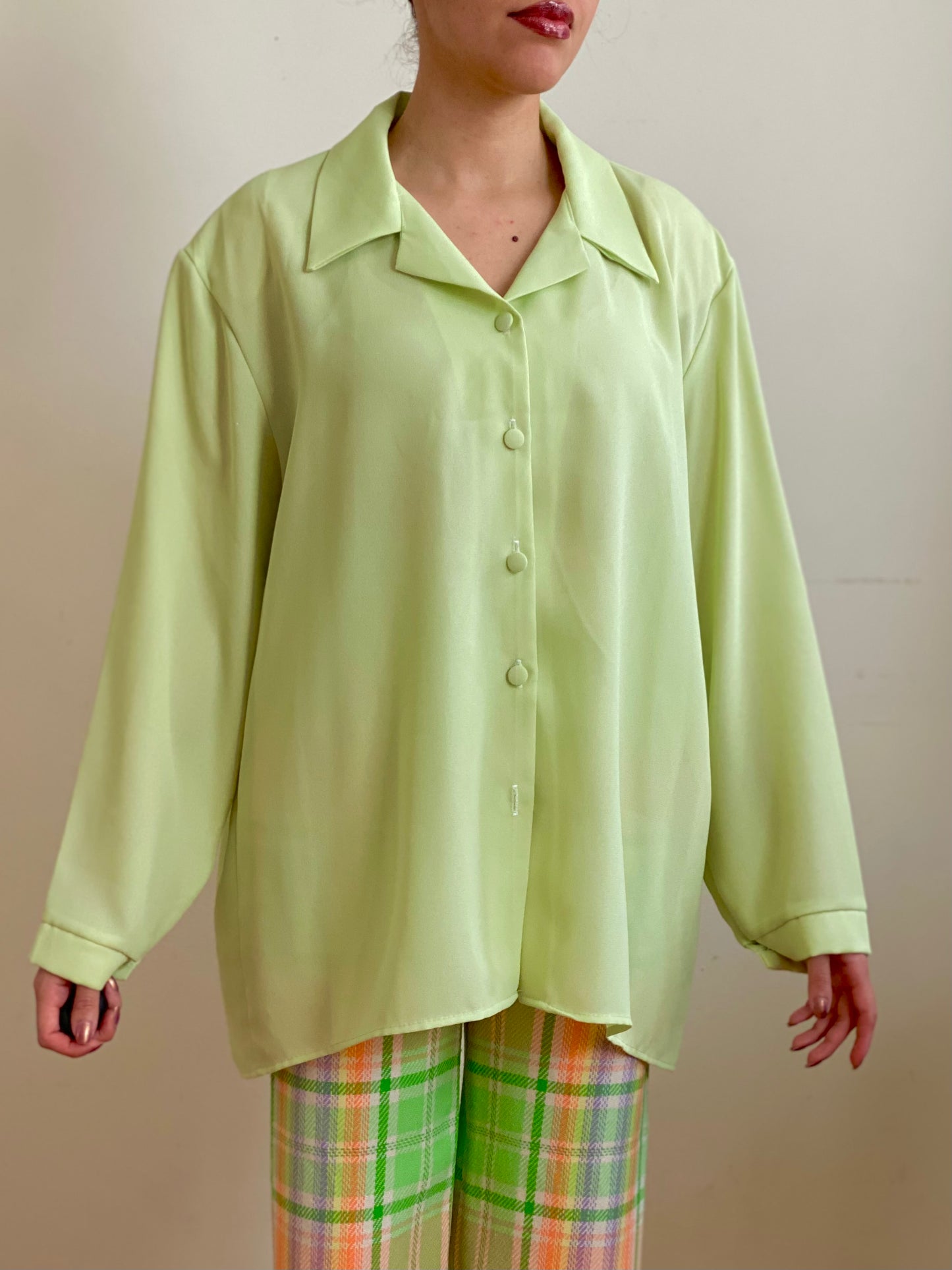 80's Green Sorbet Button Down Long Sleeve Blouse (M-XL)