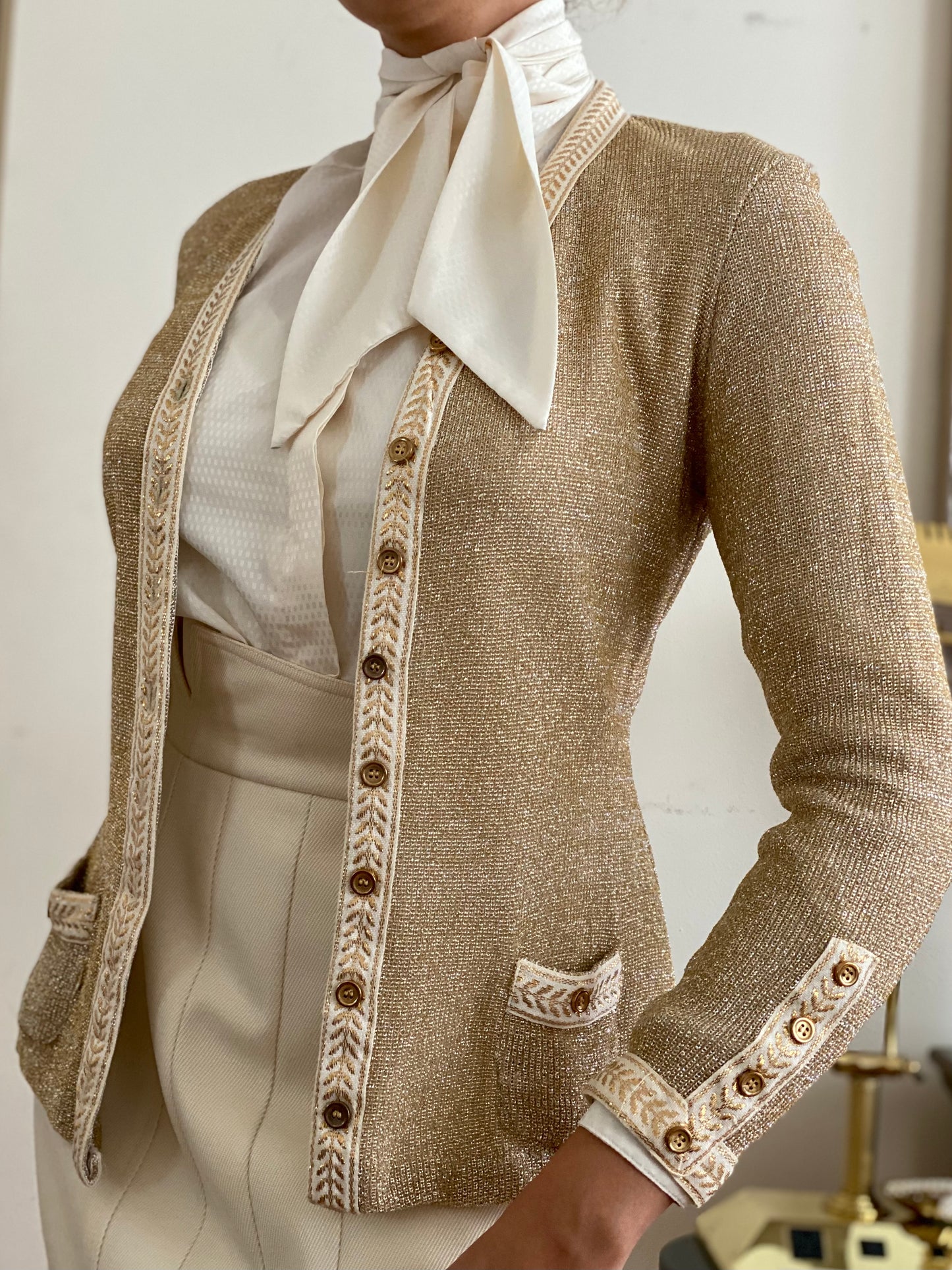 Metallic Gold Button Cardigan (Size small)