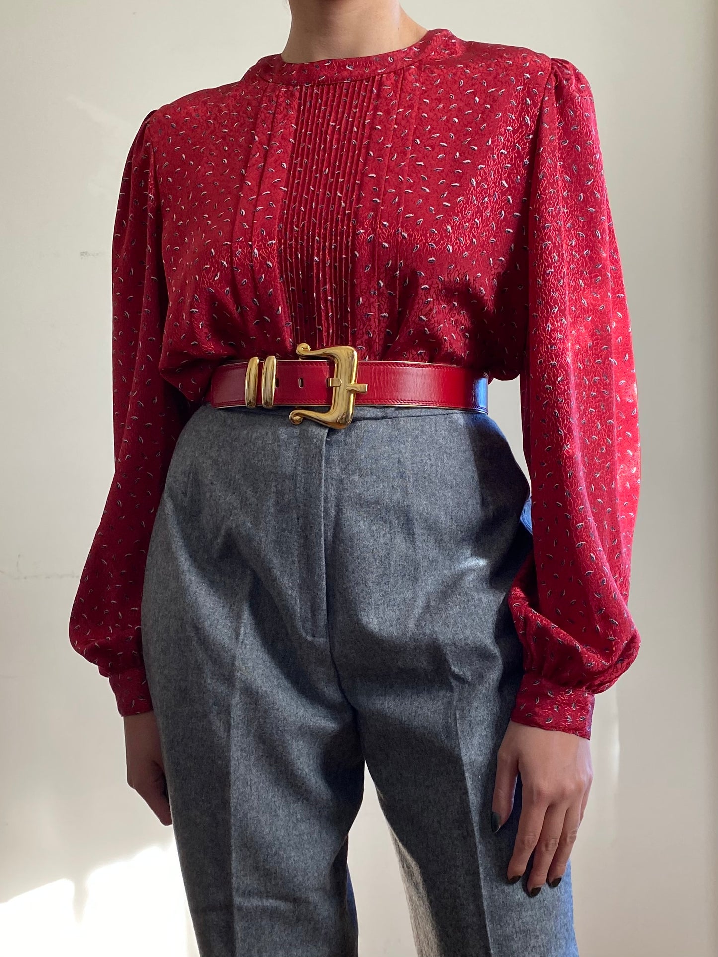 80's Round Neck Abstract Long Sleeve Blouse (12)