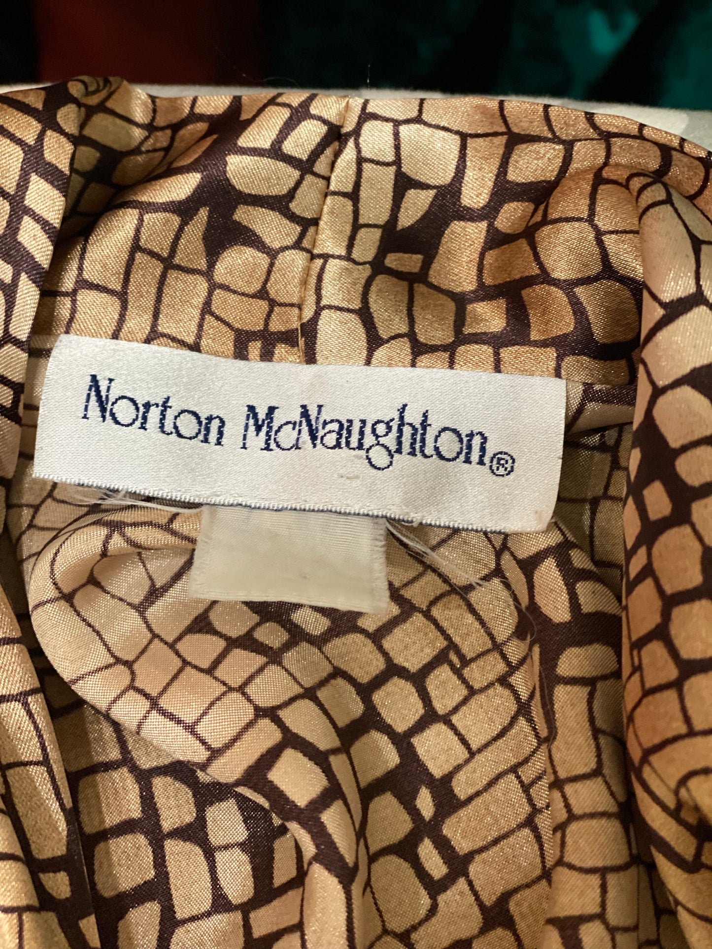 80's Golden Brown Abstract Draped Blouse (M)