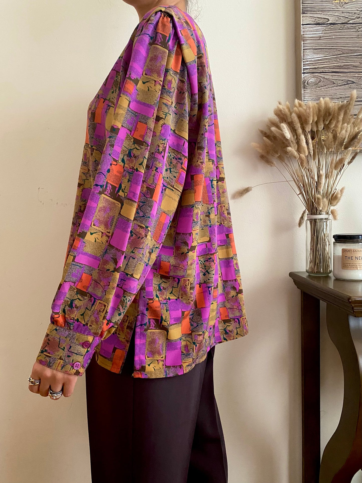 Button Up Abstract Blouse