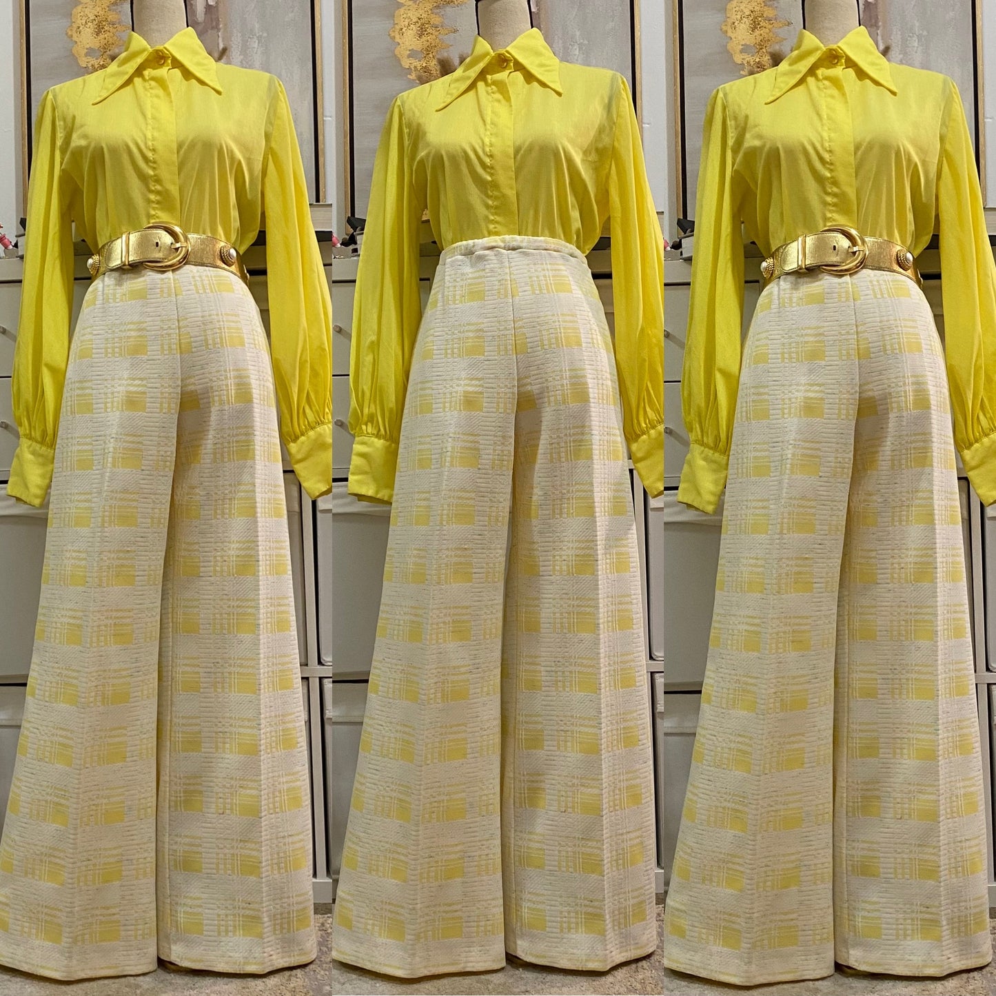 70s Pastel 2PC Wide Leg Leisure/Pantsuit (L-XL, 32"-36"W)