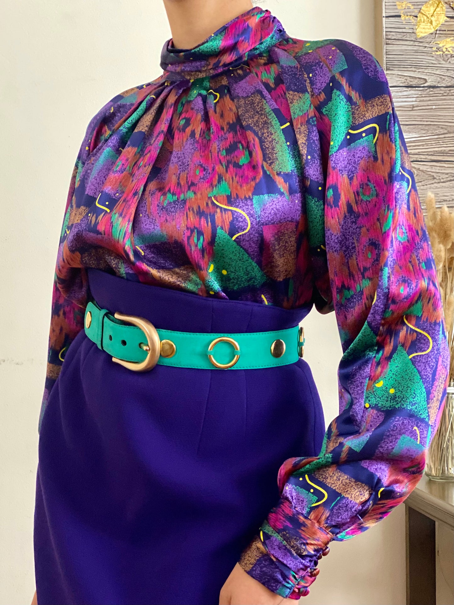 Abstract mock neck long Sleeve Blouse  (10)