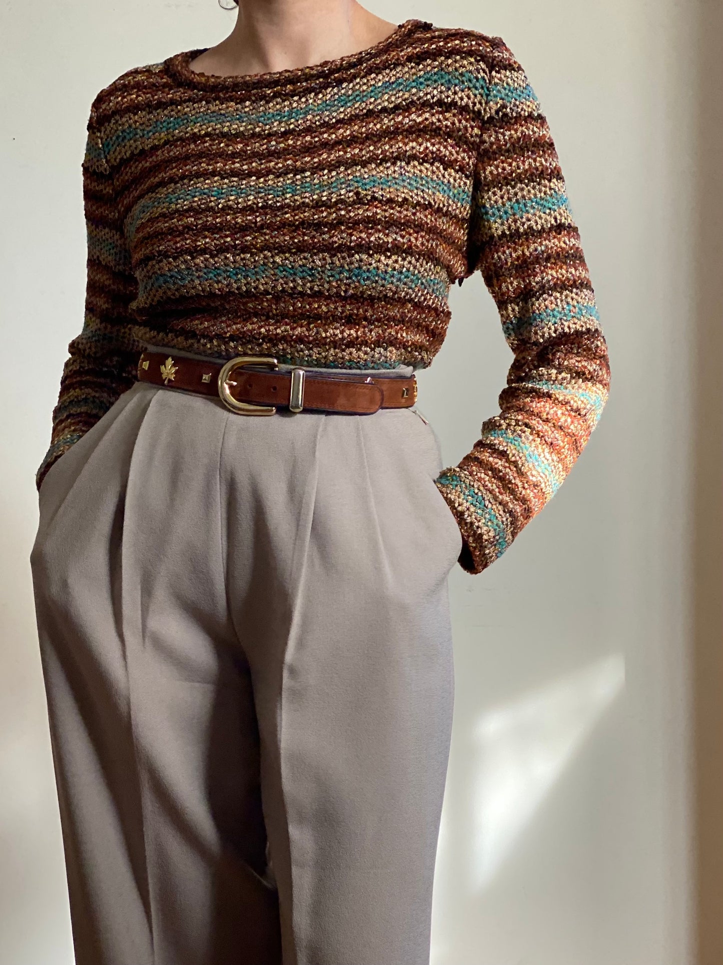 80's Metallic Striped Long Sleeve Knit (P)