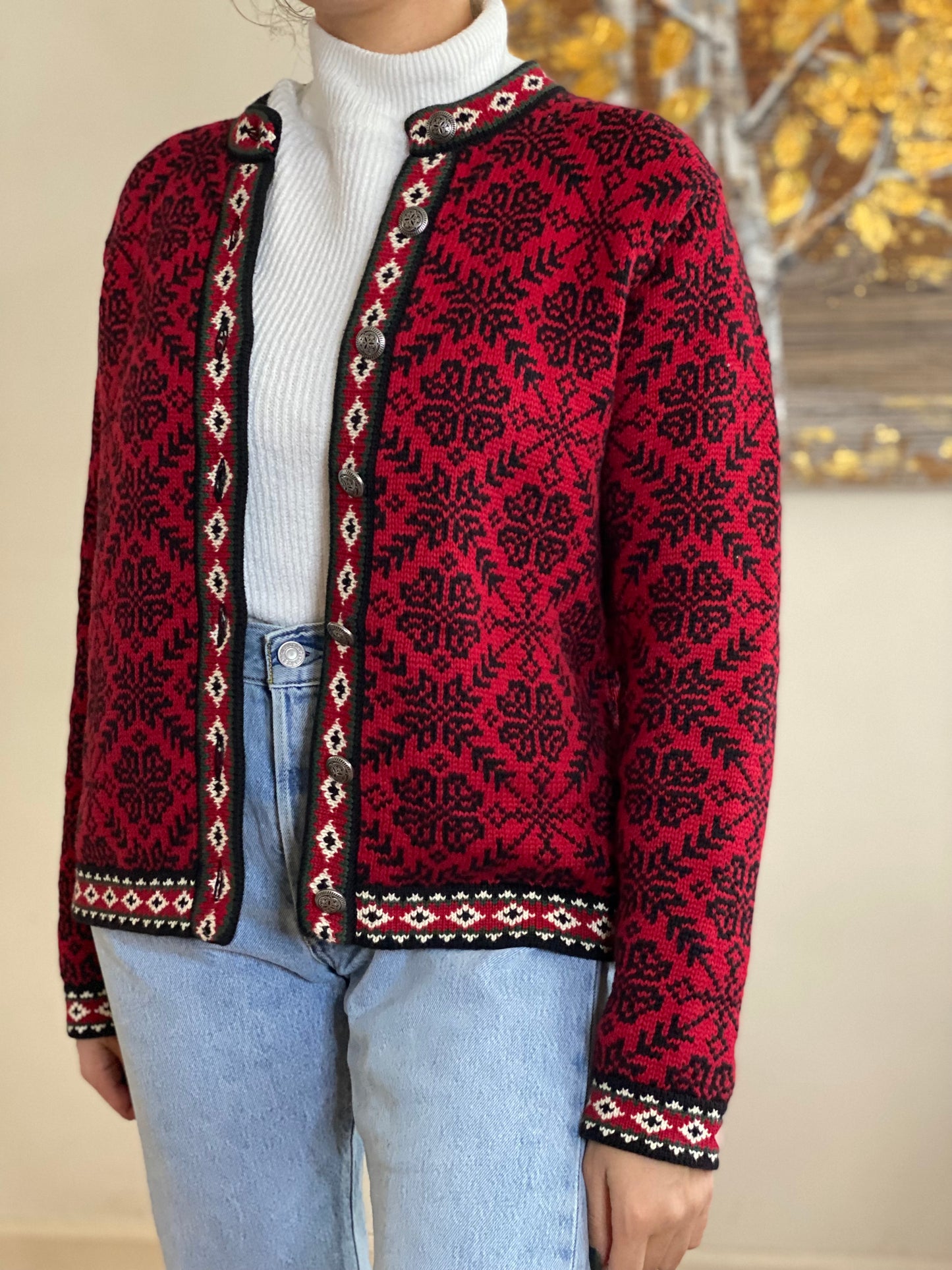 90's Nordic Style Cotton Button Down Knit (S)