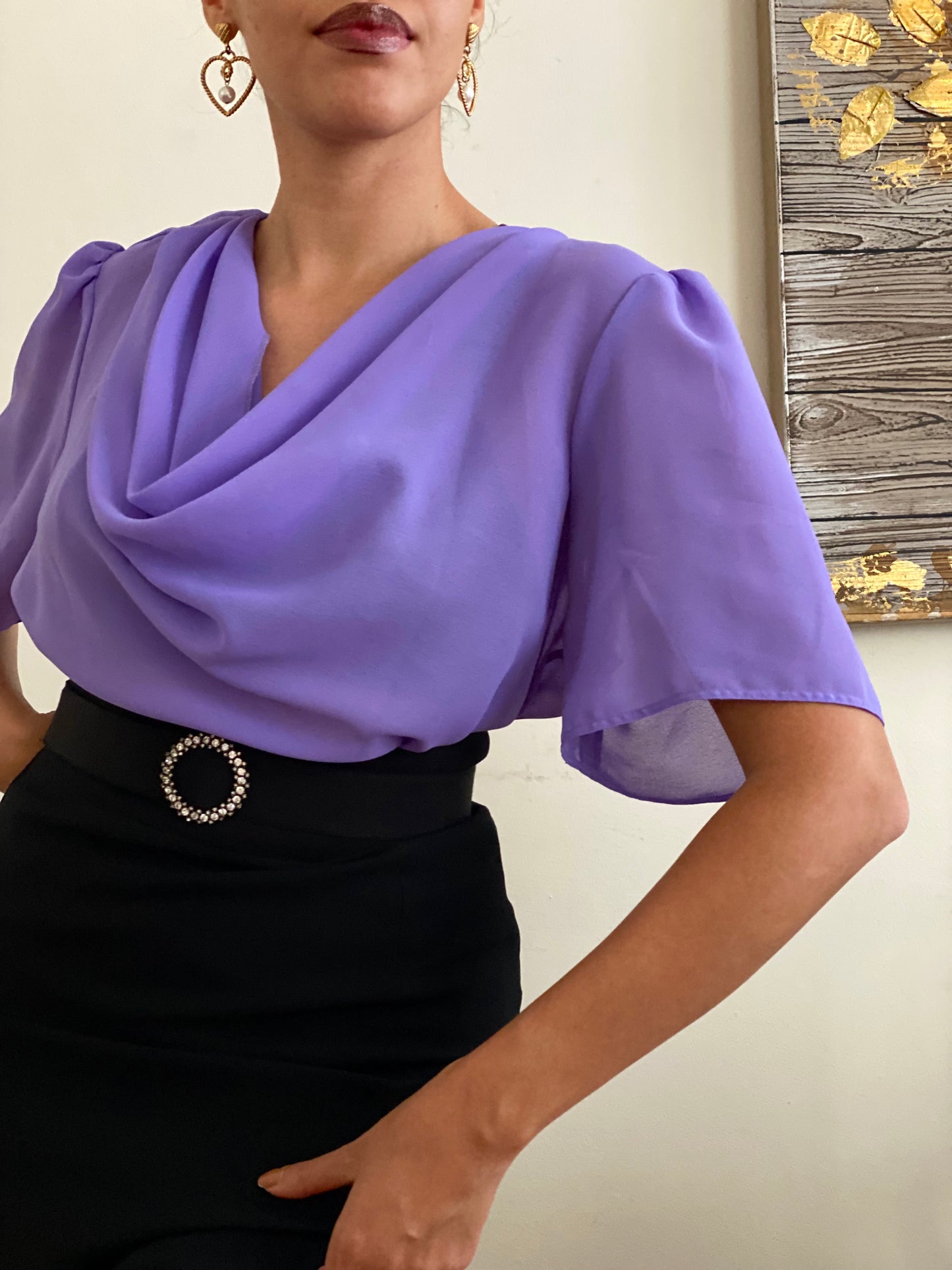 Cowl Neck Bell Short Sleeve Blouse