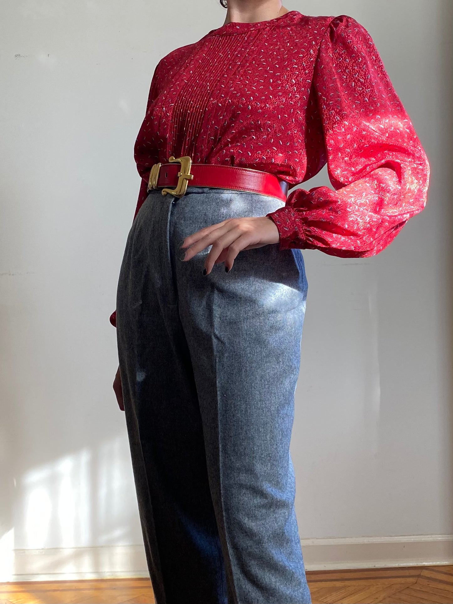 80's Round Neck Abstract Long Sleeve Blouse (12)
