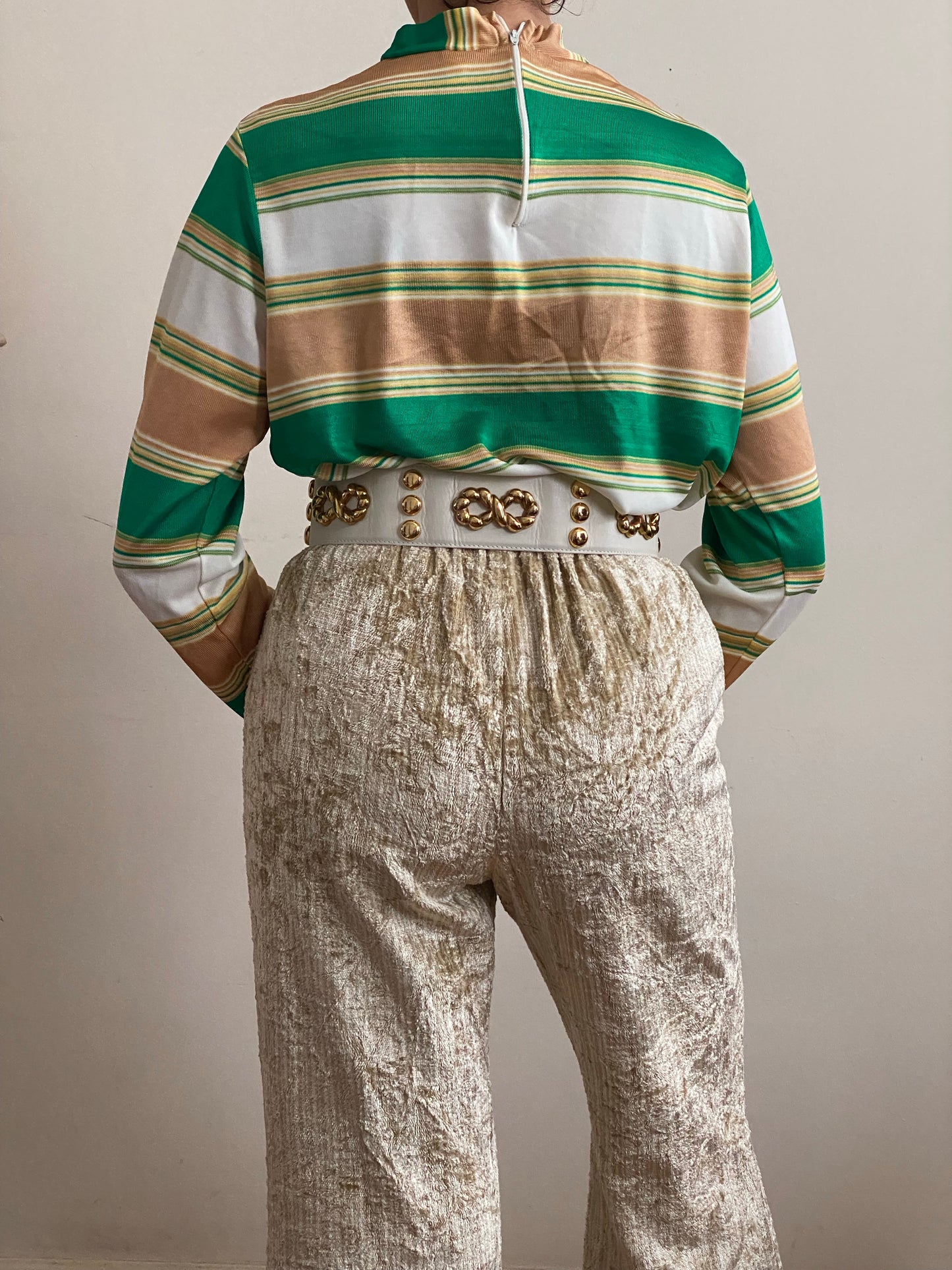 70's Striped Turtleneck Long Sleeve Top (M)