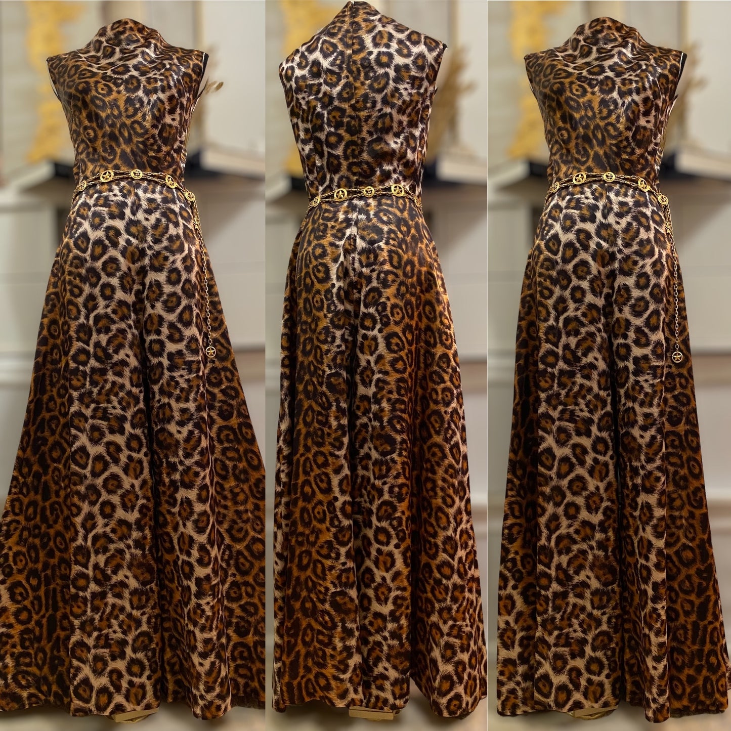 60s-70s Leopard Print Palazzo Jumpsuit (S-M)